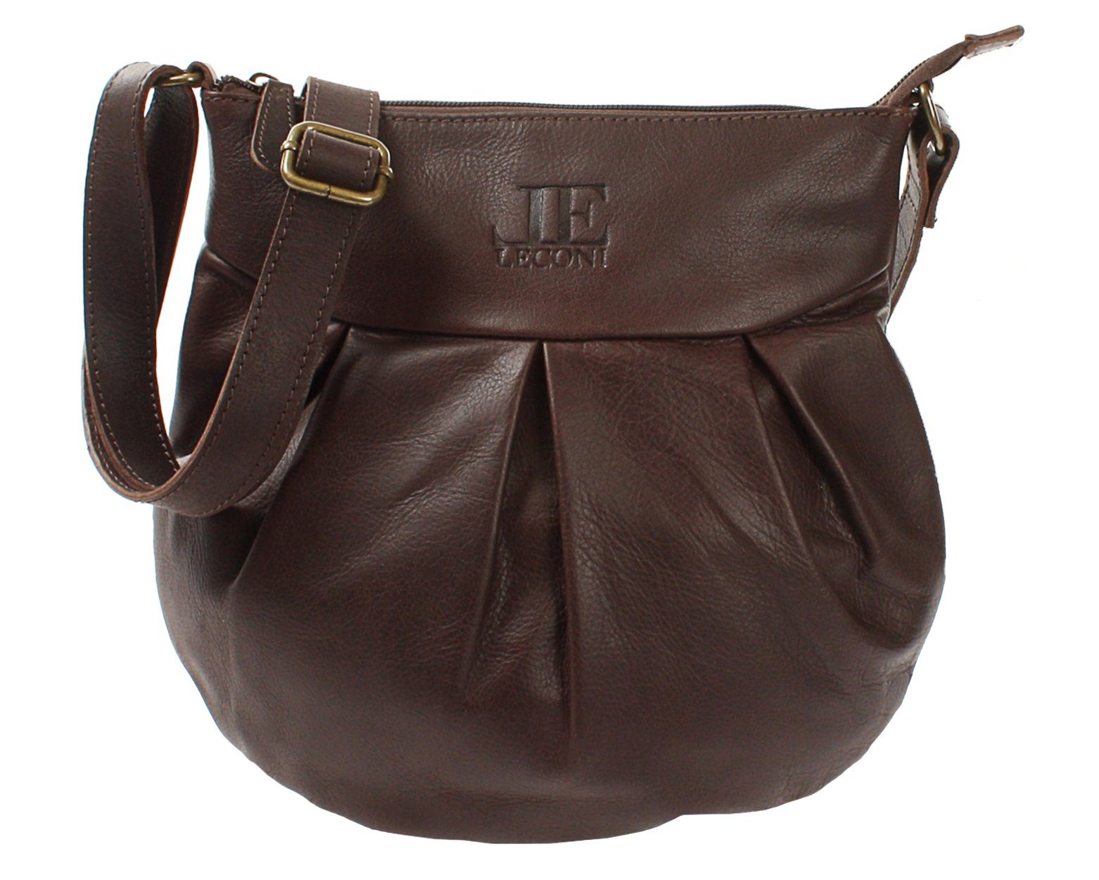 LECONI Umhängetasche kleine Damentasche Ledertasche Handtasche Damen Leder zeitlos LE0070, Echtes Büffelleder – schlanker Schnitt – 29×30×3 cm