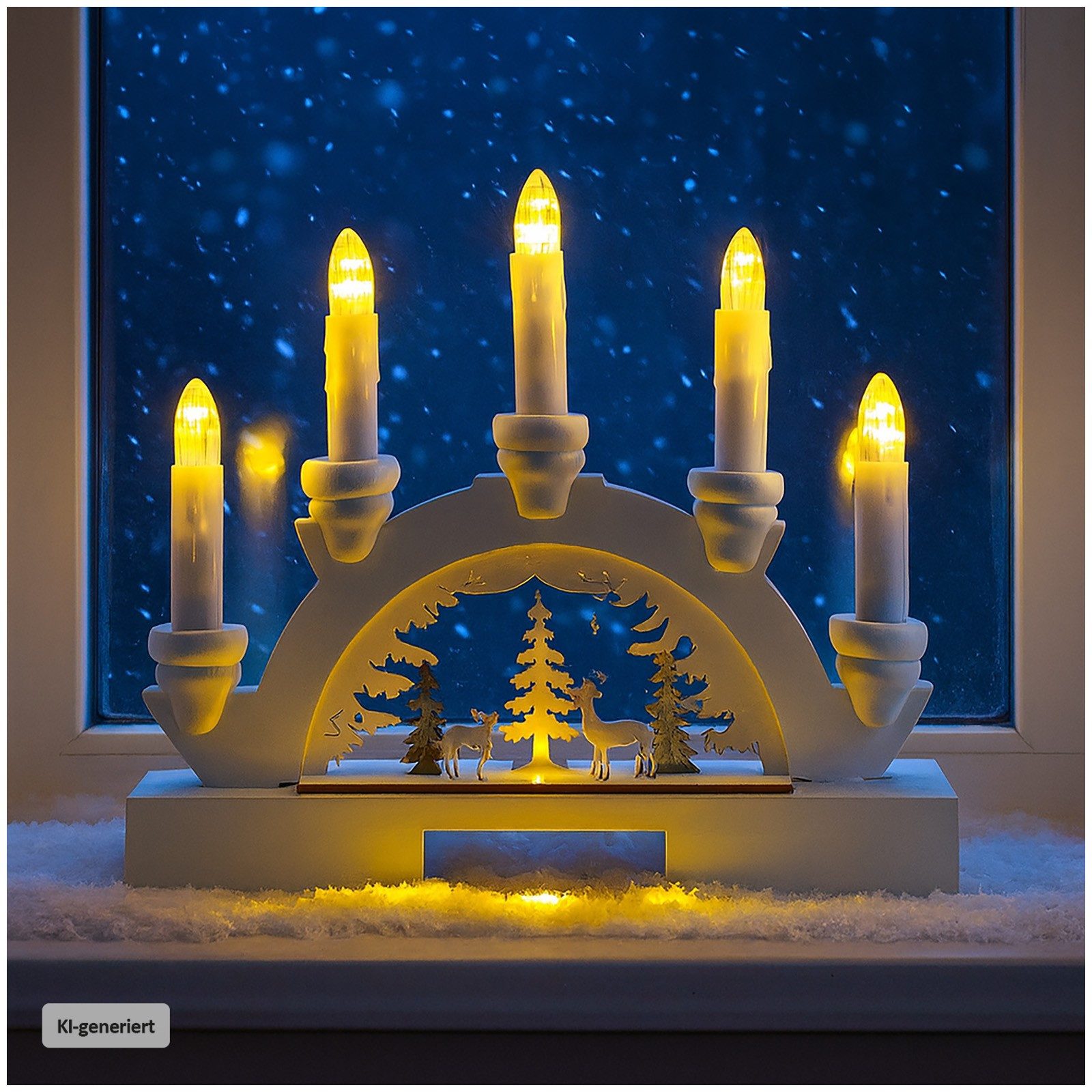 HTI-Living Schwibbogen LED Schwibbogen weiß mit Rehen im Wald (1-tlg), Lichterbogen Weihnachtsdeko batteriebetrieben