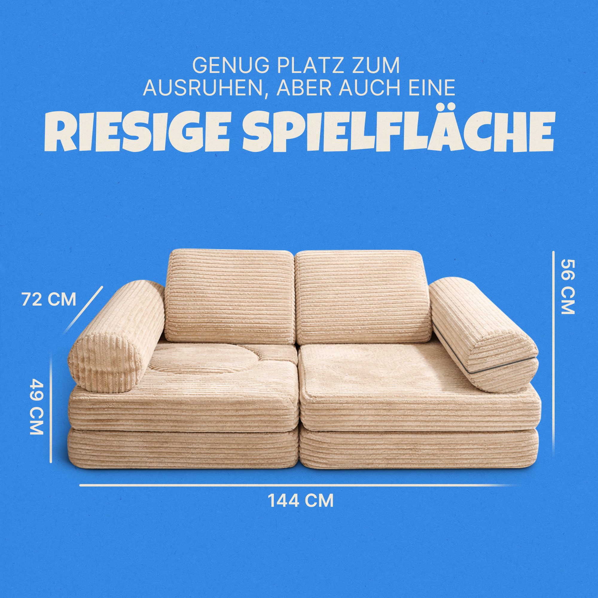 Bestlivings Kindersofa modulares Spielsofa aus Cord, 11 Teile, Schaumstoff, formstabil, erweiterbar, mit waschbarem Bezug