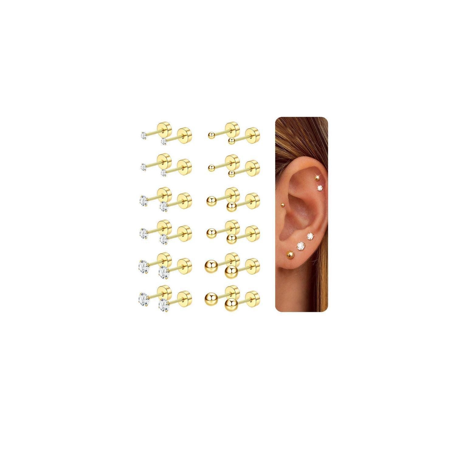 LuxusKollektion Ohrstecker-Set Ohrstecker Set Damen Herren Edelstahl Kugel CZ Gold