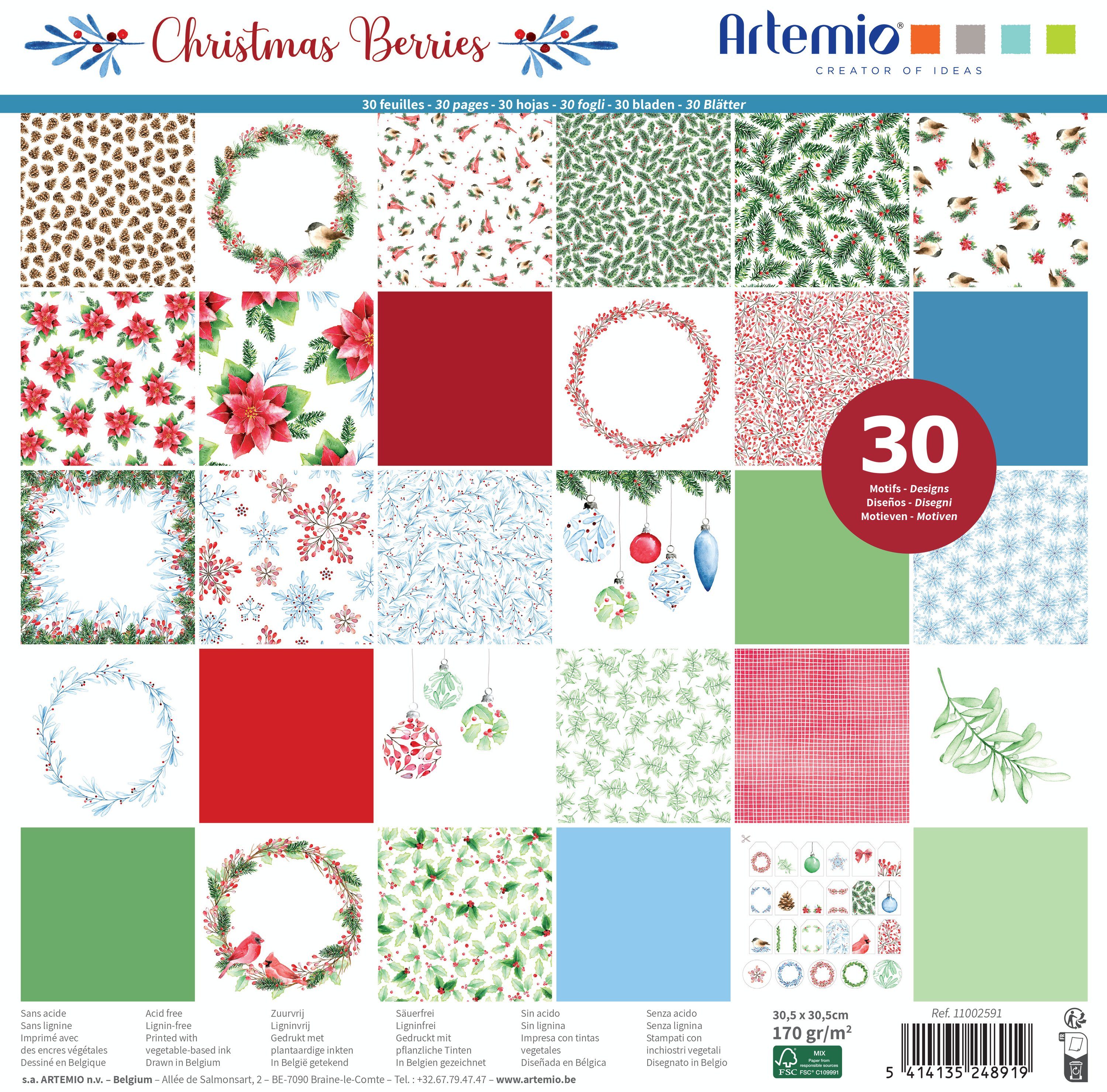 Artemio Motivpapier Scrapbookblock XMAS Berries, 60 Bogen