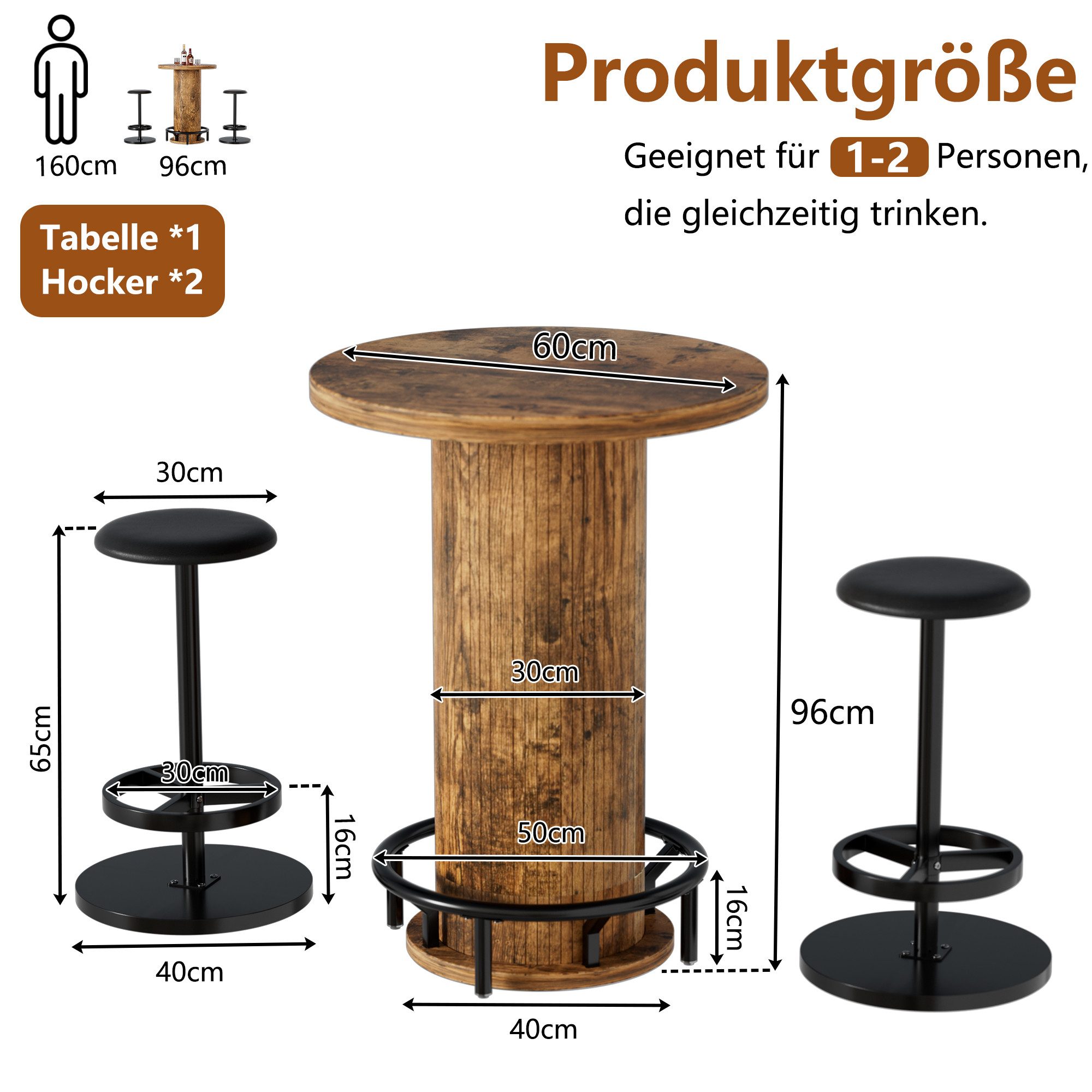 TWSOUL Bartisch mit 2 Metall Barhockern, günstig online kaufen