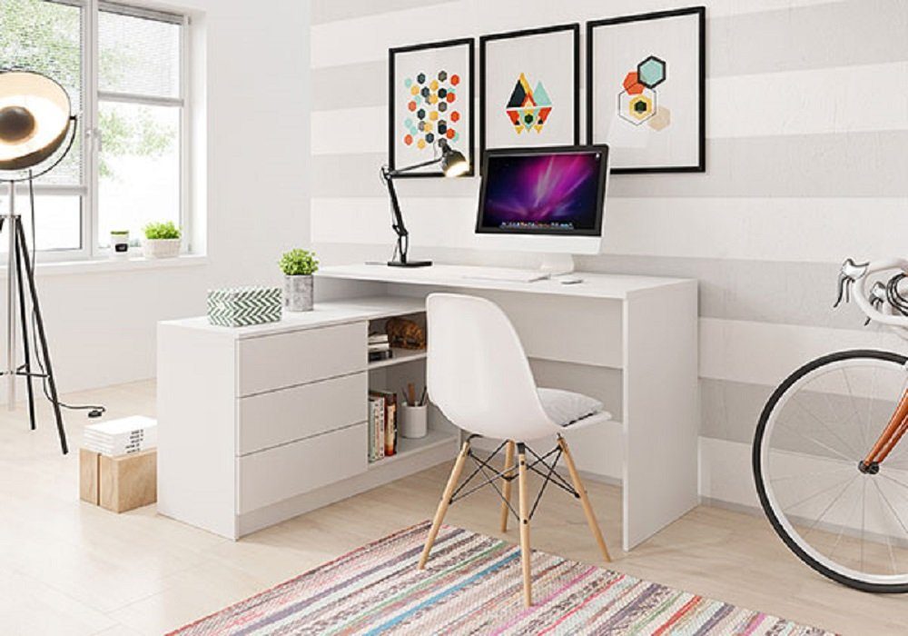 Feldmann-Wohnen Schreibtisch TEO (PC-Tisch, Computertisch), Farbe wählbar weiß