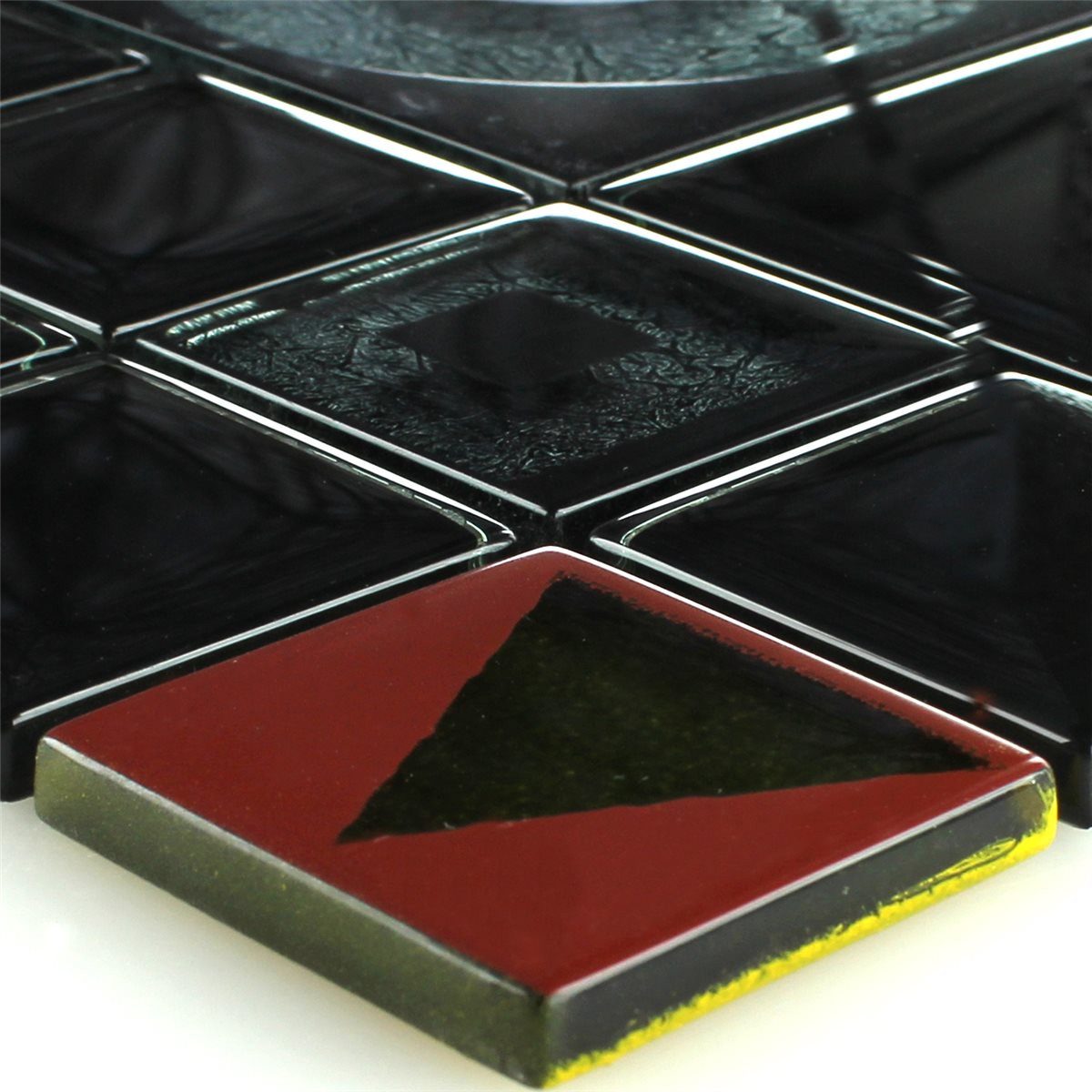 Mosafil Mosaikfliesen Glasmosaik Fliesen Effekt Schwarz Metallic, Glas 30.000x30.000, schwarz-rot-silber, Wasserfest