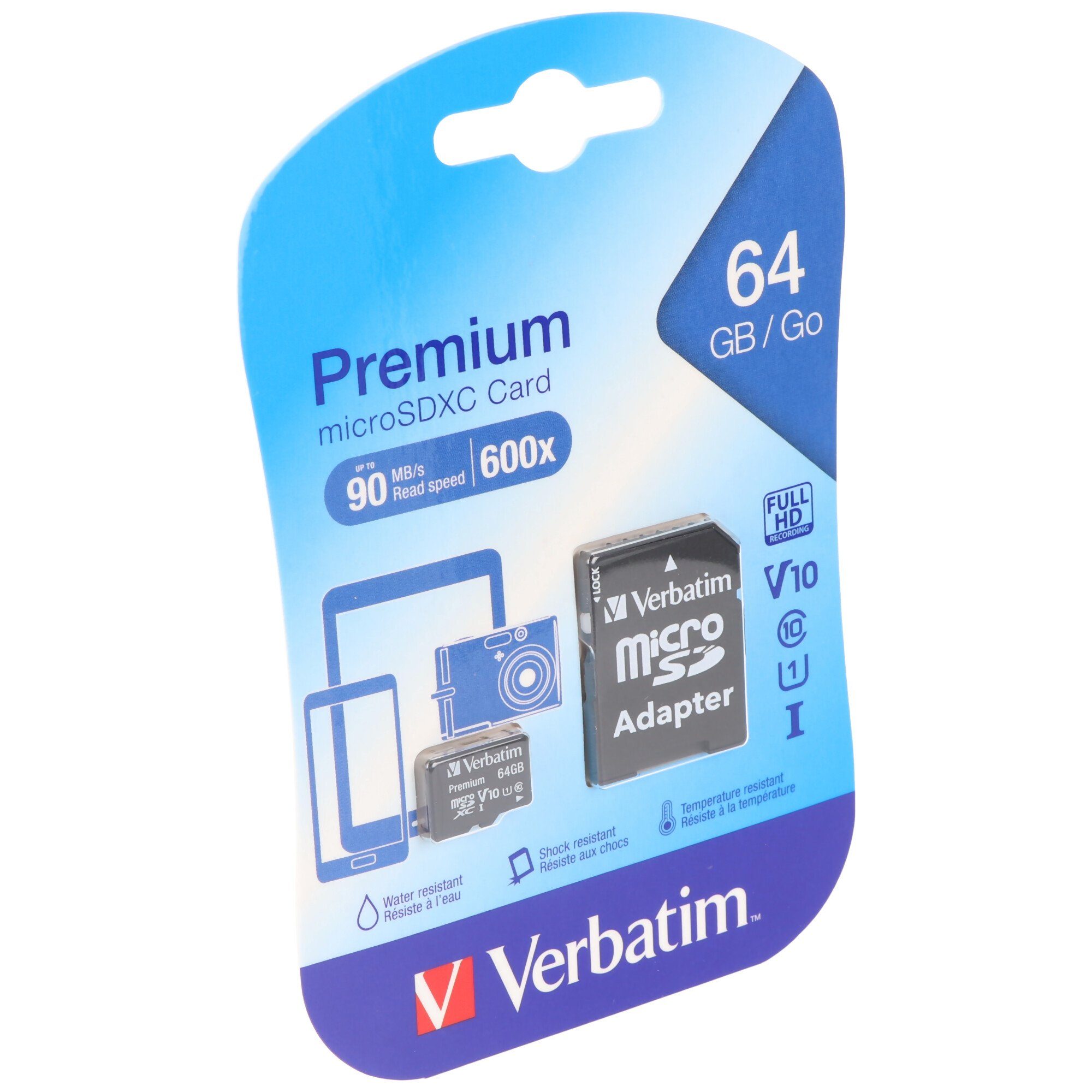 Verbatim Verbatim microSDXC Card 64GB, Premium, Class 10, U1 (R) 90MB/s, (W) 1 Speicherkarte