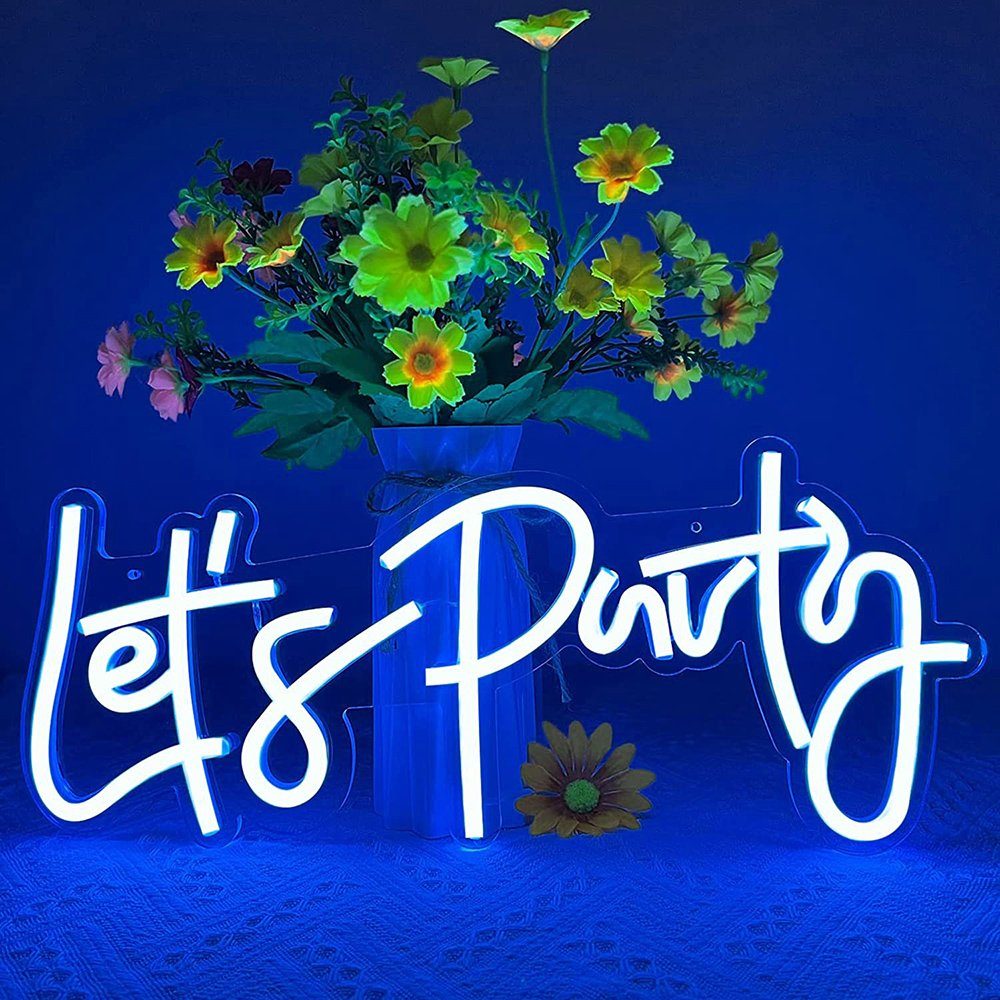 Leuchtschild LED Neonschild, Neonlicht, Leuchtreklame, LED Party Hochzeit Wandleuchte Wanddeko Sunicol für Blau Geburtstag Let's Party
