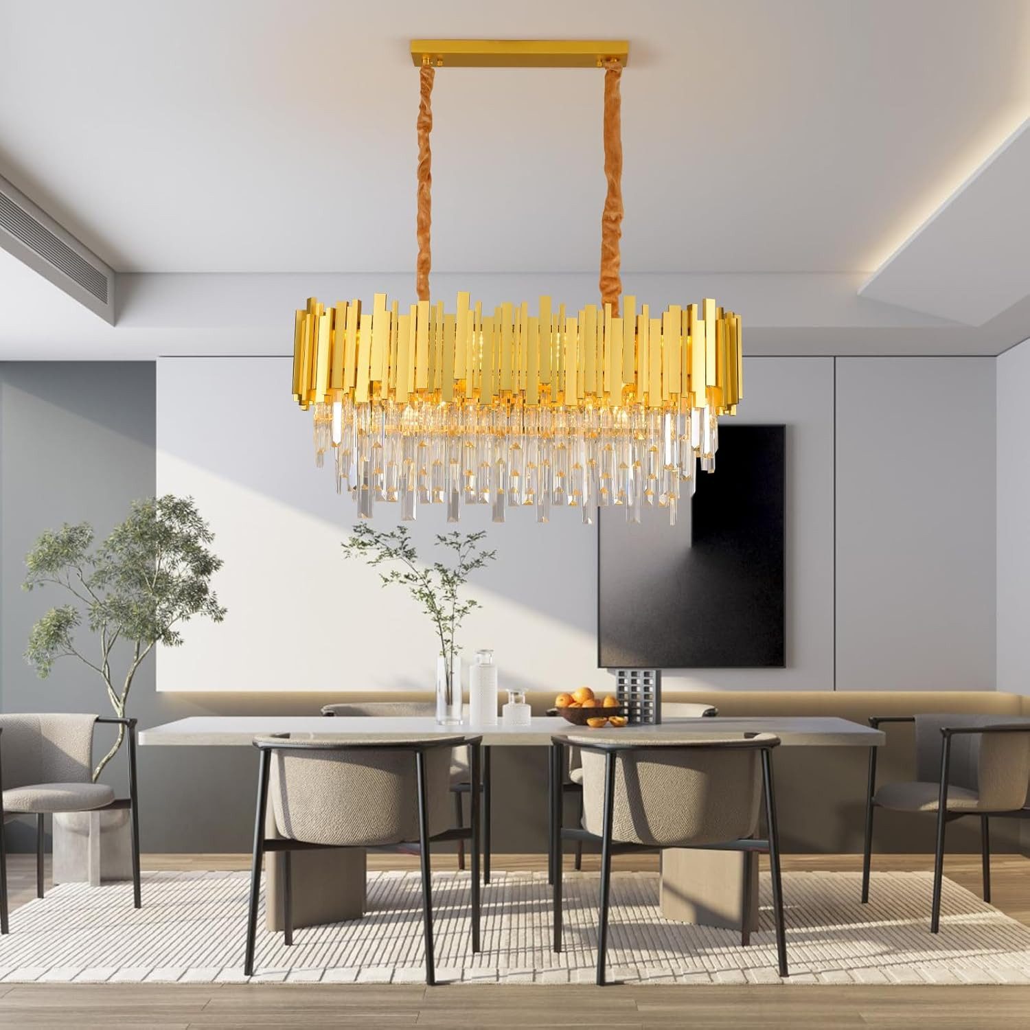 RRBEST Kronleuchter Kristall Leuchte, Kristall Deckenleuchte Silver, E14 Lichter, für Esszimmer, Küche, Wohnzimmer, Schlafzimmer, Flur, Café, Bar