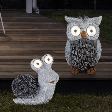 Globo LED Dekofigur, LED-Leuchtmittel fest verbaut, Solar Gartenskulptur für Außen Gartendeko Schnecke Eule