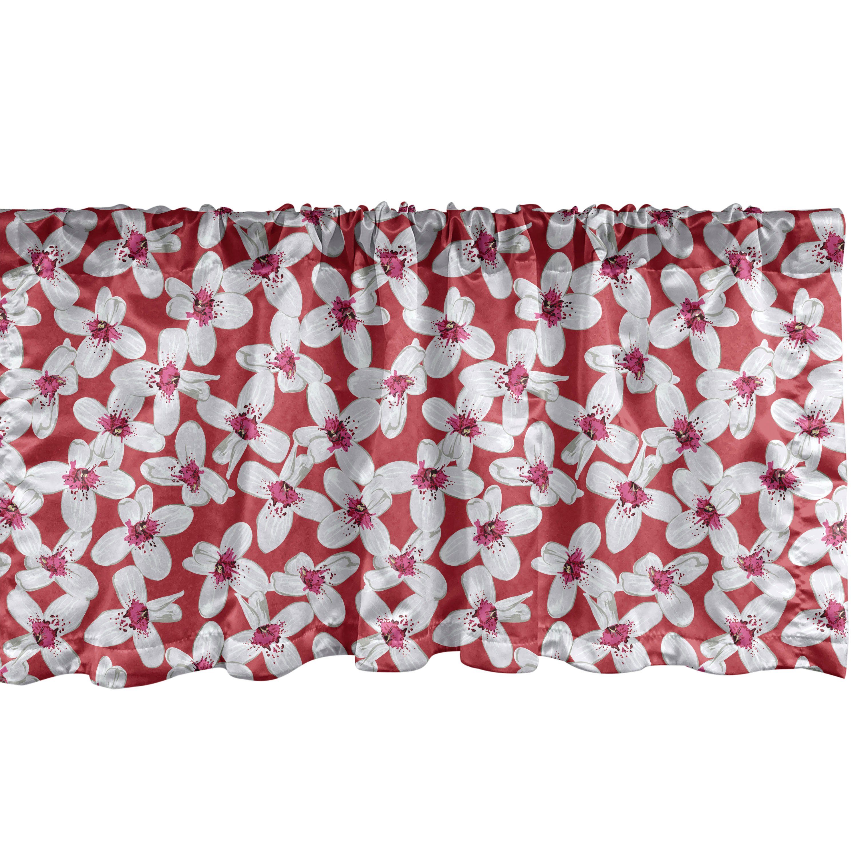 Scheibengardine Vorhang Volant für Küche Schlafzimmer Dekor mit Stangentasche, Abakuhaus, Microfaser, Blumen Blühende Blumen-Muster