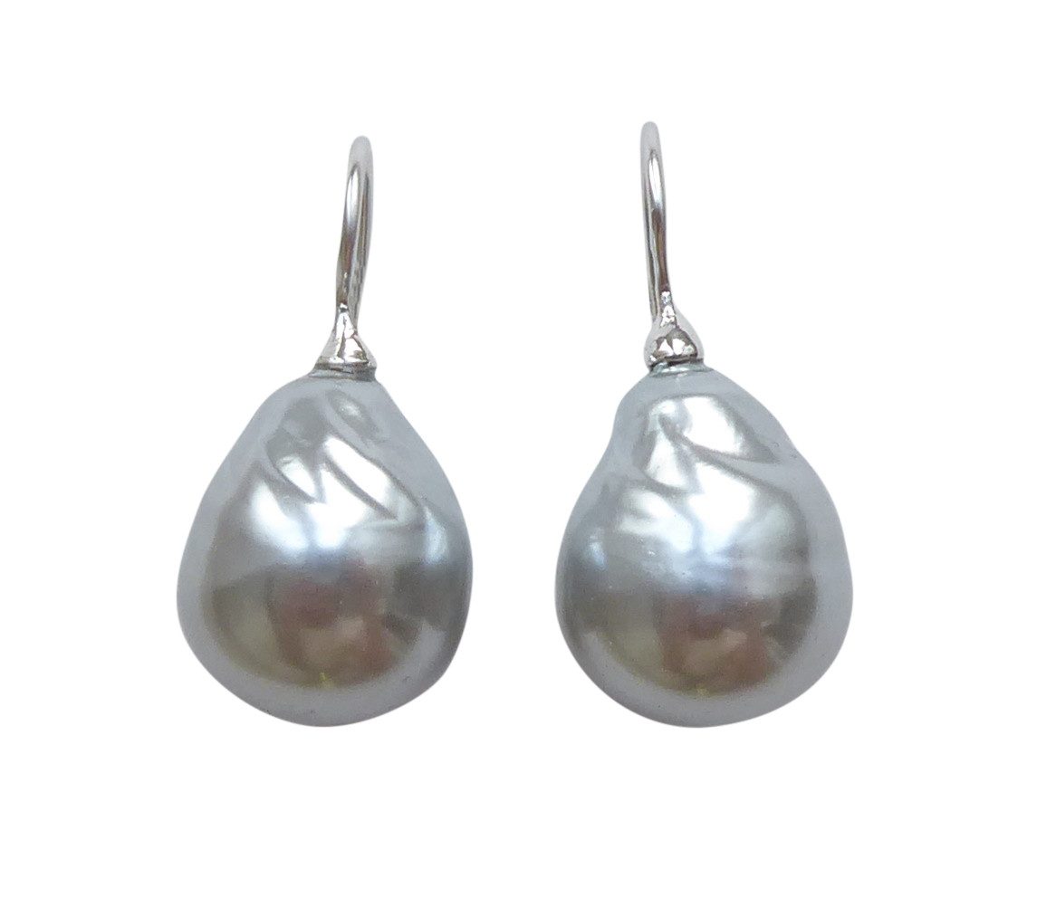 Mugello Perlenohrringe Barocco groß hellgrau Sterlingsilber klassisch festlich, made in Italy, Sterlingsilber 925
