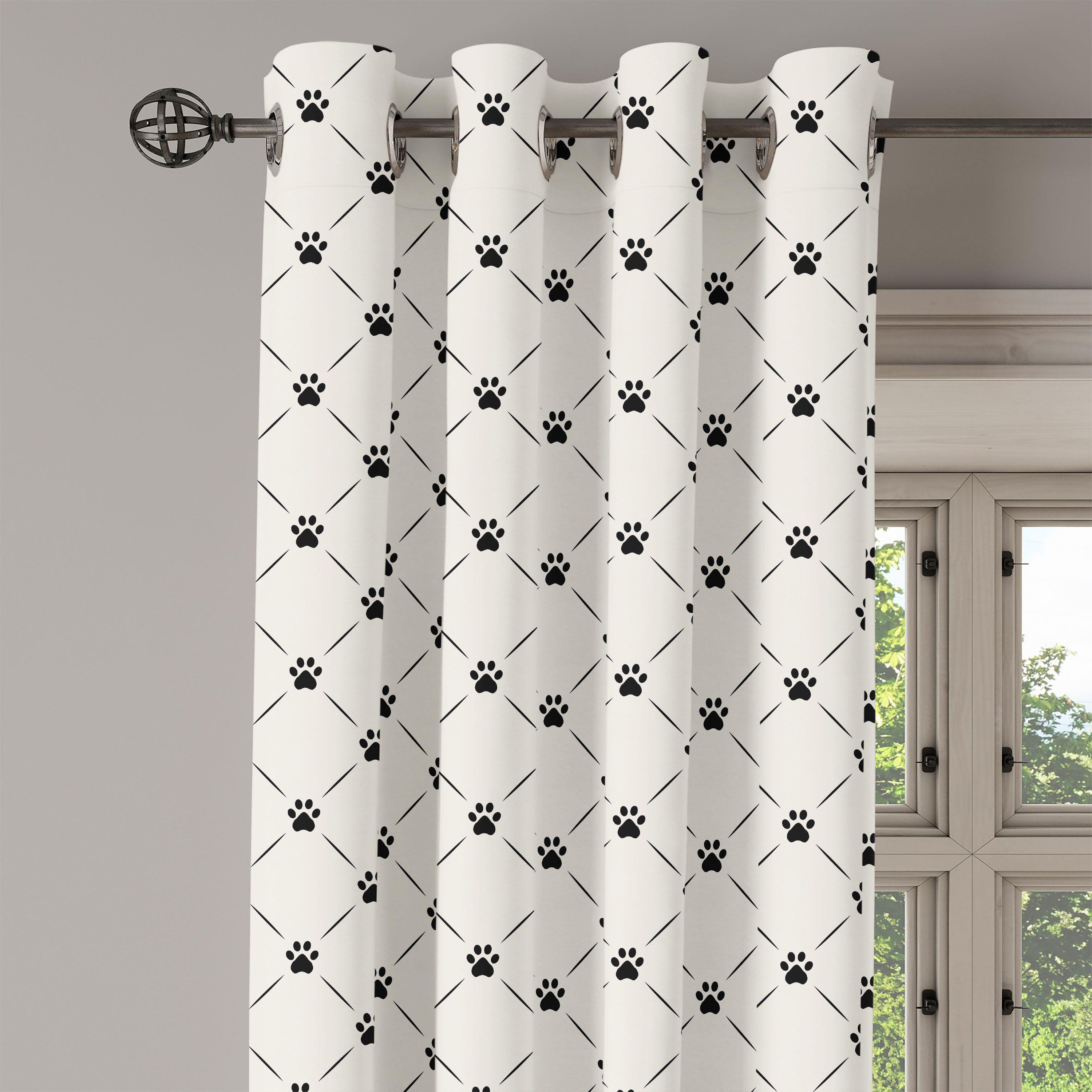 Gardine Dekorative 2-Panel-Fenstervorhänge für Schlafzimmer Katze Wohnzimmer, Tatzen-Druck Abakuhaus, mit Kariert