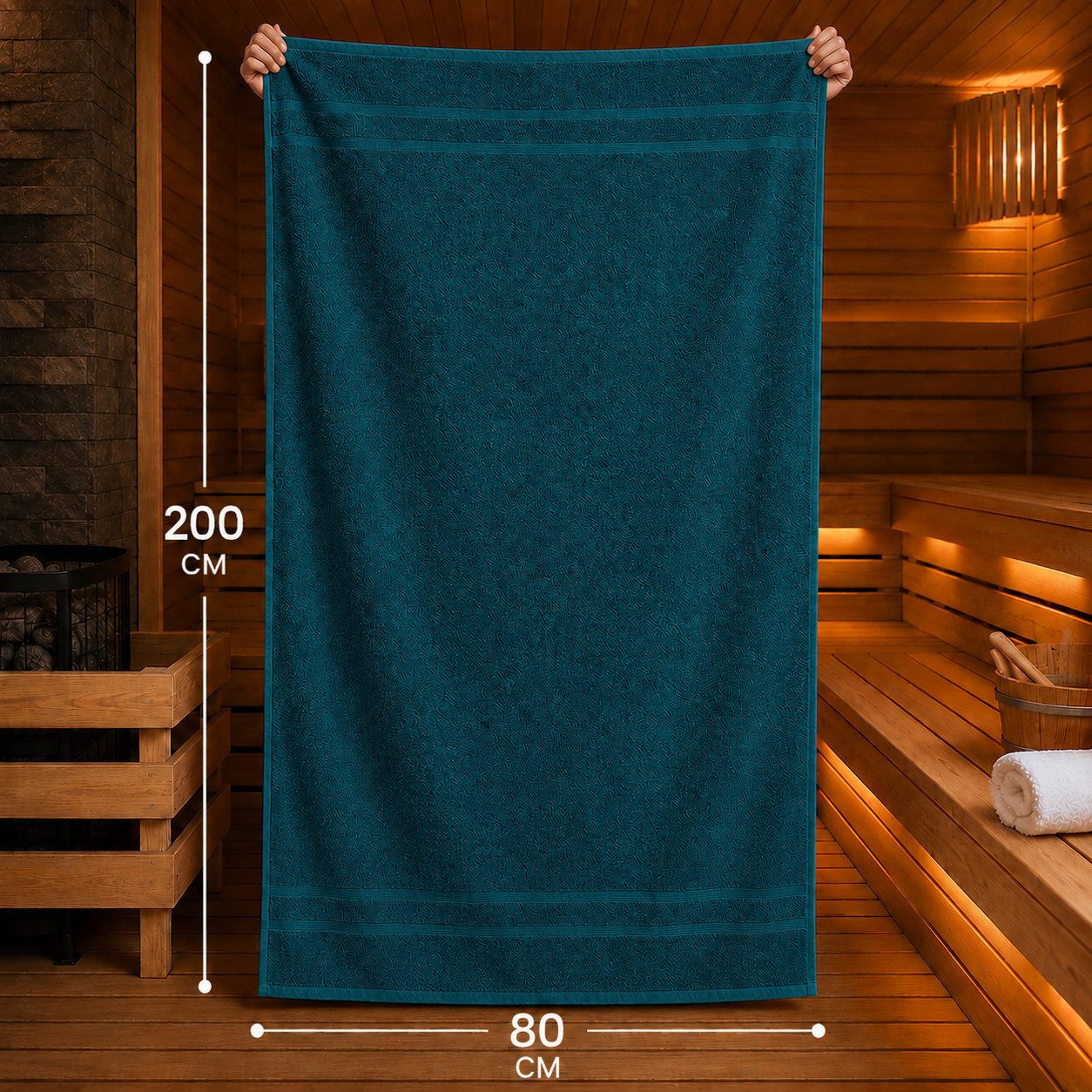 Komfortec Saunatuch 2er Set extra Große - XXL Premium Badetuch-80x200, Frottee (Set, 2-St), extra Große, Baumwolle 100%, Weich, Schnelltrocknend – Bild 4 von 5
