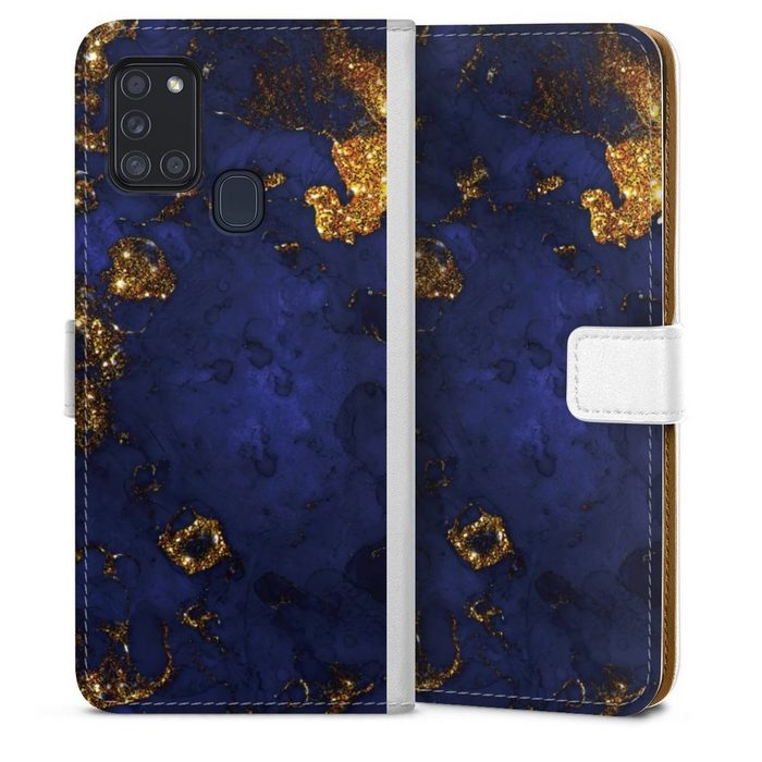 DeinDesign Handyhülle Marmor Gold Utart Blue and Golden Marble Look Samsung Galaxy A21s Hülle Handy Flip Case Wallet Cover
