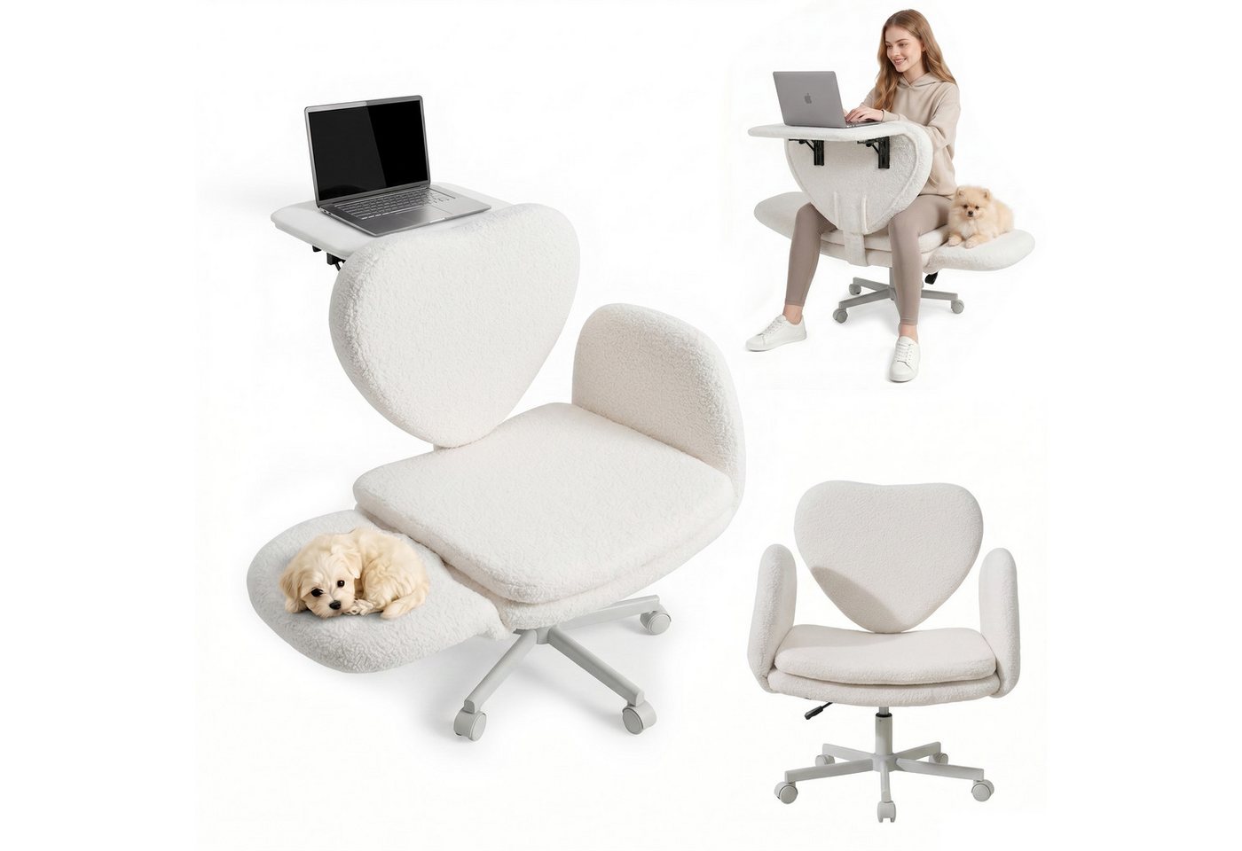 Patbrela Drehstuhl Bürostuhl Chefsessel Ergonomisch mit klappbaren Armlehnen, drehbar, mit klappbarer Tischplatte für Laptop und Rollen