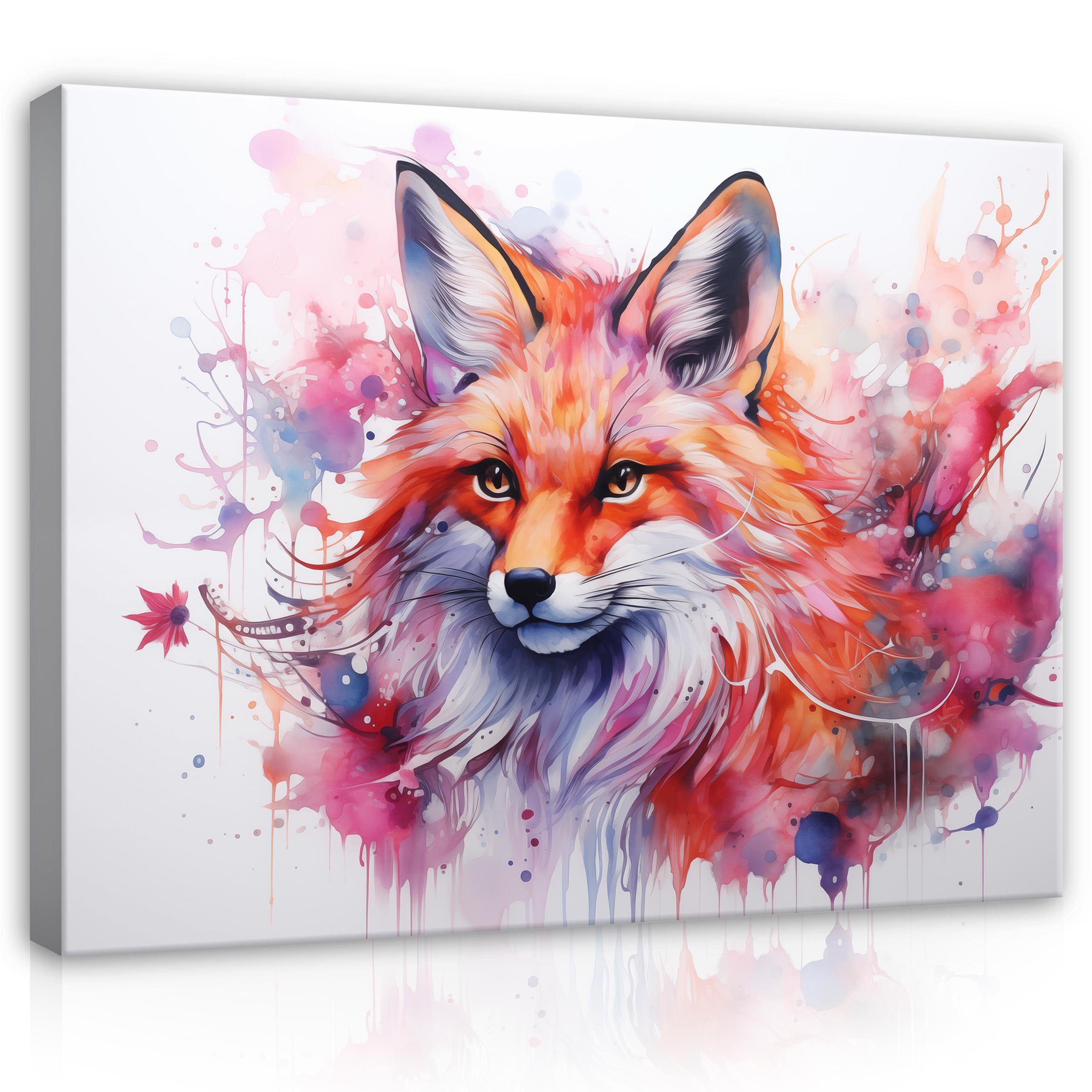 Wallarena Leinwandbild Kinderzimmer Mädchen Wolf Gemalt Kinder Wandbild Modern, Gemalter Wolf (Einteilig, 1 St), Wandbilder Leinwandbilder Leinwand Изображения Bild Groß Aufhängefertig