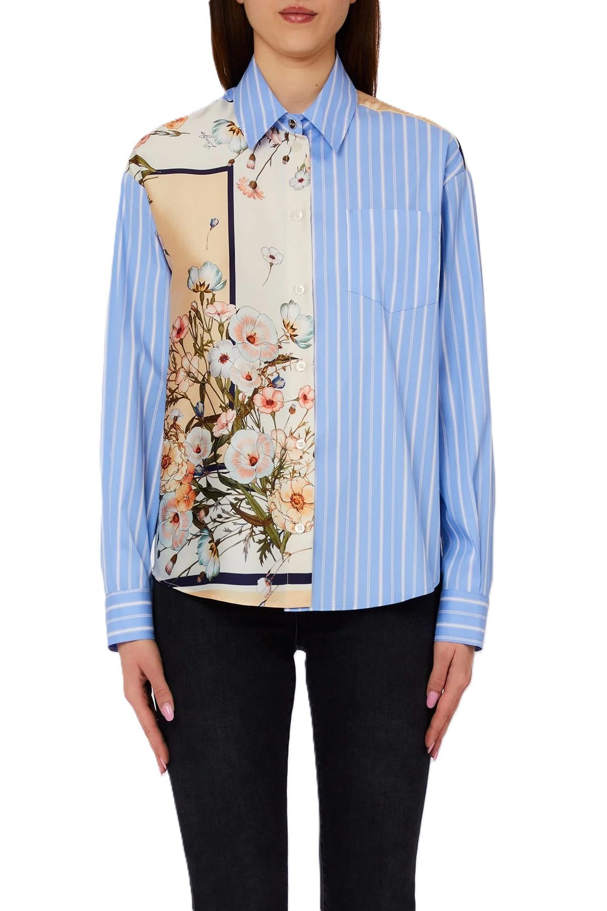 Liu Jo Langarmbluse - Damen Bluse mit Streifen & Blumenprint - Hemdbluse - elegante Statem