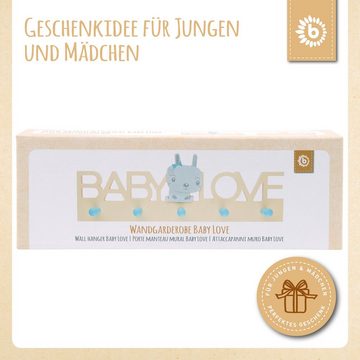 BIECO Garderobenhaken Bieco Garderobe Kinder Baby Love Kindergarderobe Holz Garderoben Haken Wandgarderobe Holz Kleiderhaken Kinder Garderobenleiste Kinder 39 cm 5 Garderoben Haken Garderobe Holz Wandhaken