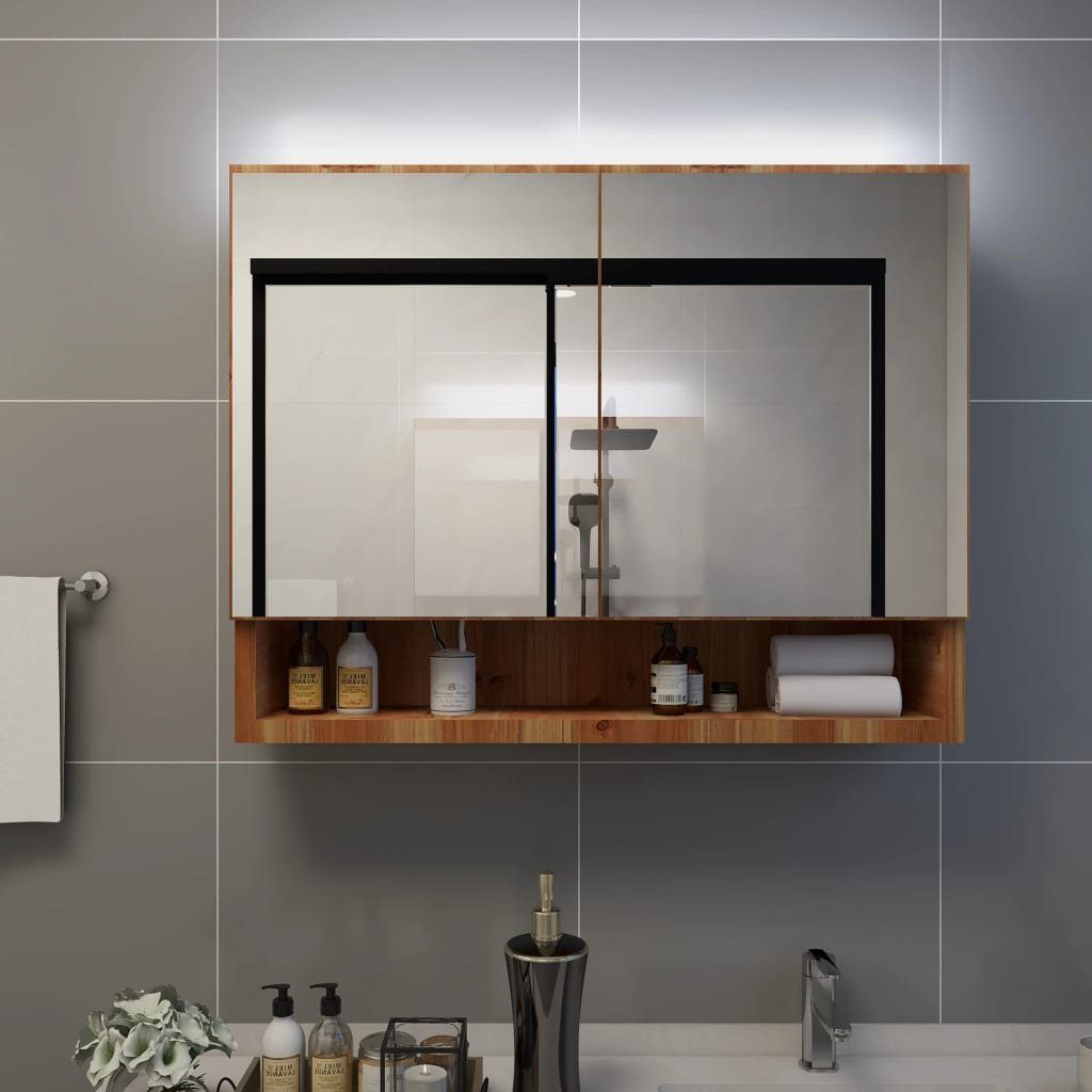 vidaXL Badezimmerspiegelschrank LED-Spiegelschrank fürs Bad Eiche 80x15x60 cm MDF (1-St)
