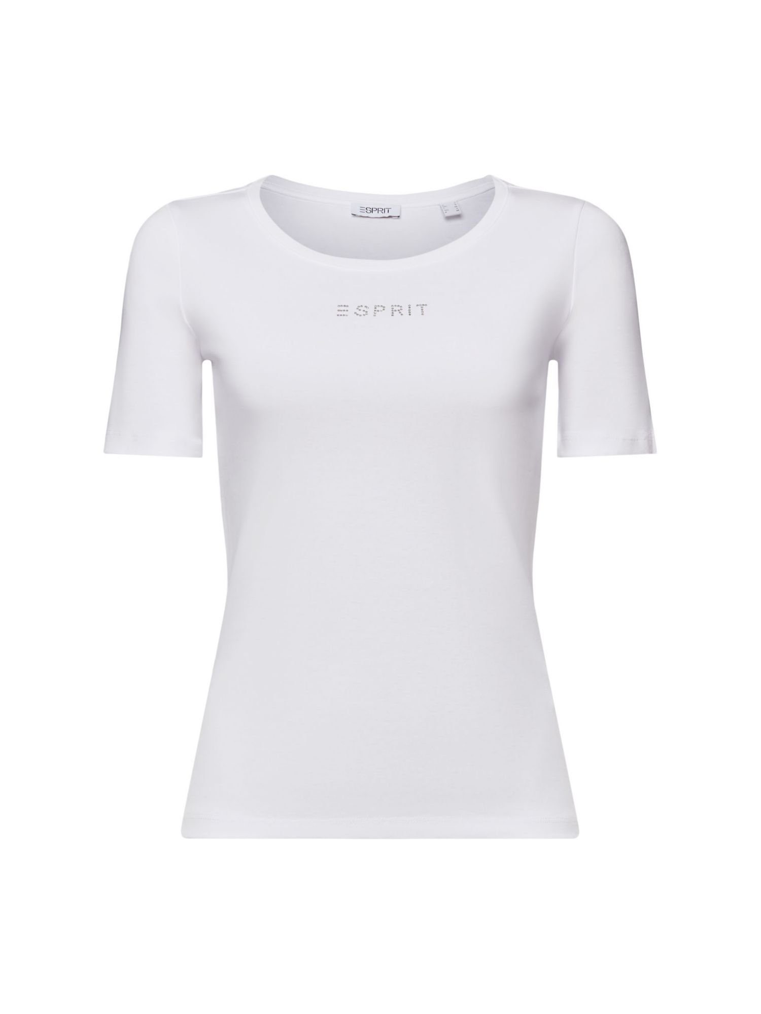 Esprit T-Shirt Top mit Strass-Logo (1-tlg) WHITE
