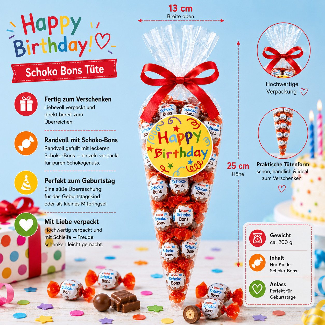 Candy & Bar Schokolade Schoko-Bons-Tüte 200 g – Geschenkidee für viele Anlässe