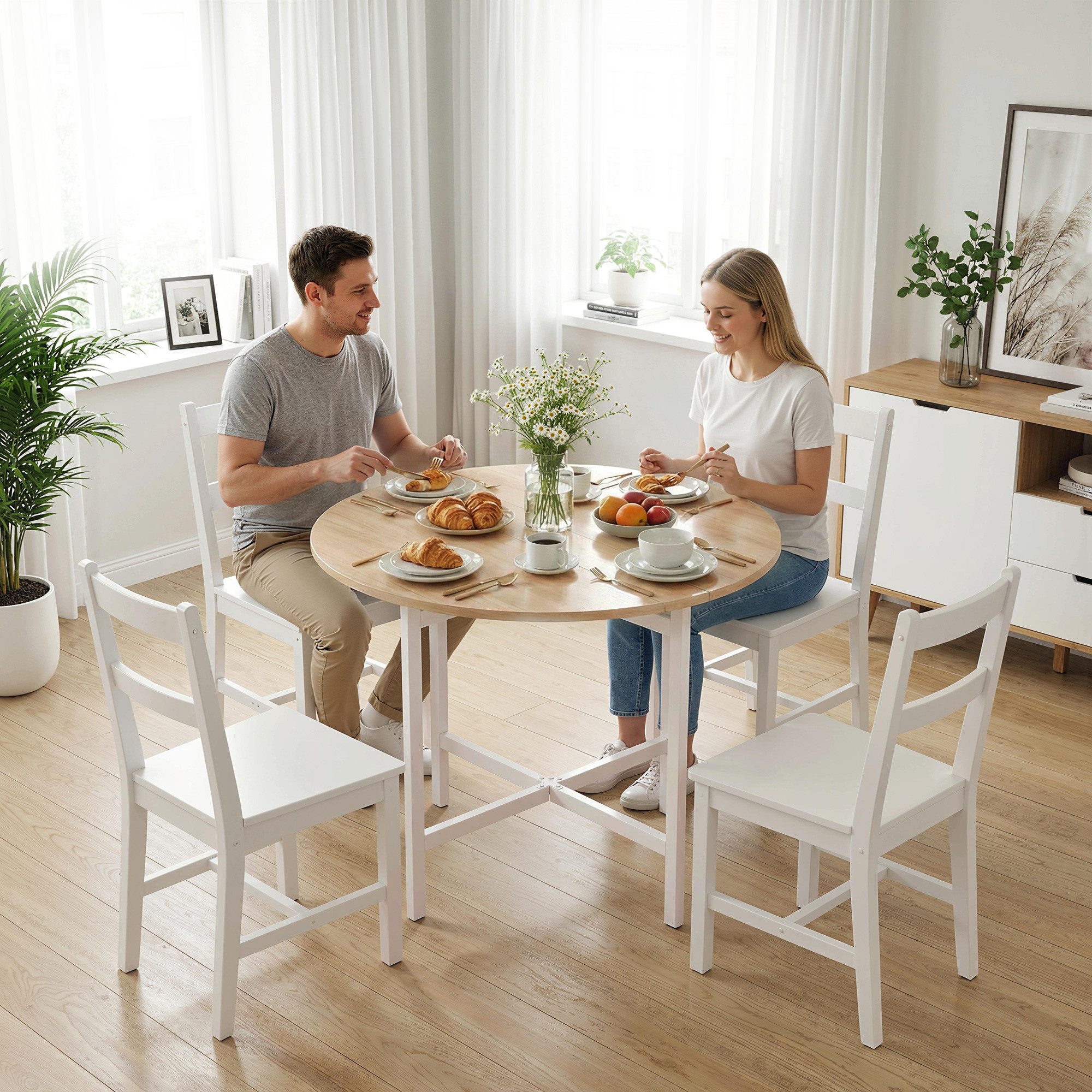 HOMCOM Klapptisch Esstisch Klappbar Naturholz (Esszimmertisch, 1-St., Küchentisch), Runde, klappbare Tischplatte, platzsparend