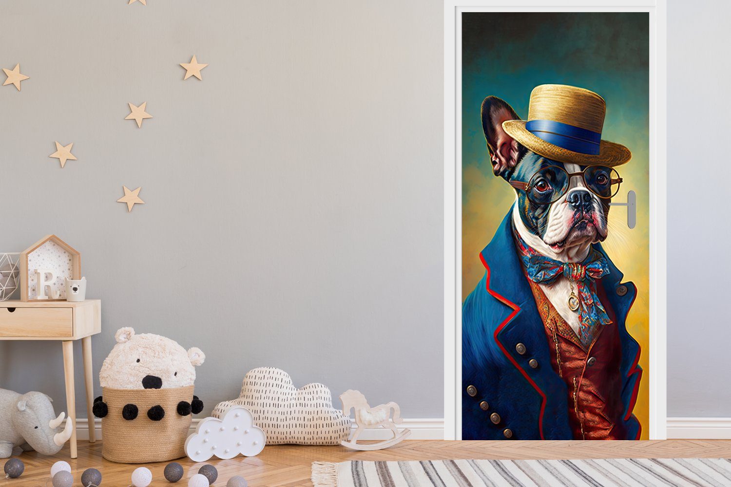 - cm St), für Farbe Accessoires Kleidung Hund Porträt, bedruckt, Türaufkleber, MuchoWow Matt, - 75x205 Fototapete - Türtapete - (1 Tür,