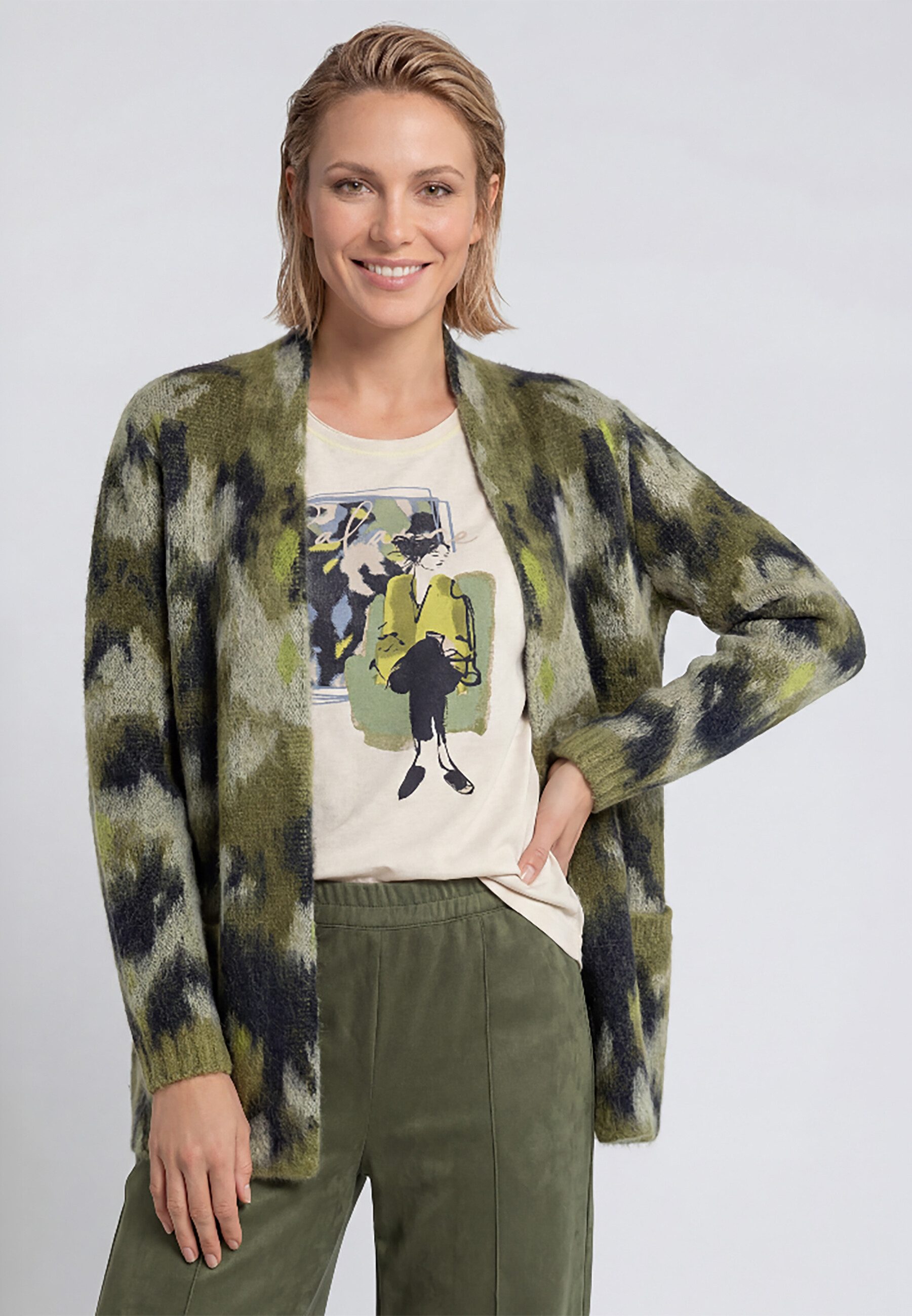 Olsen Cardigan Cardigan mit Schalkragen mit Allover-Dessin