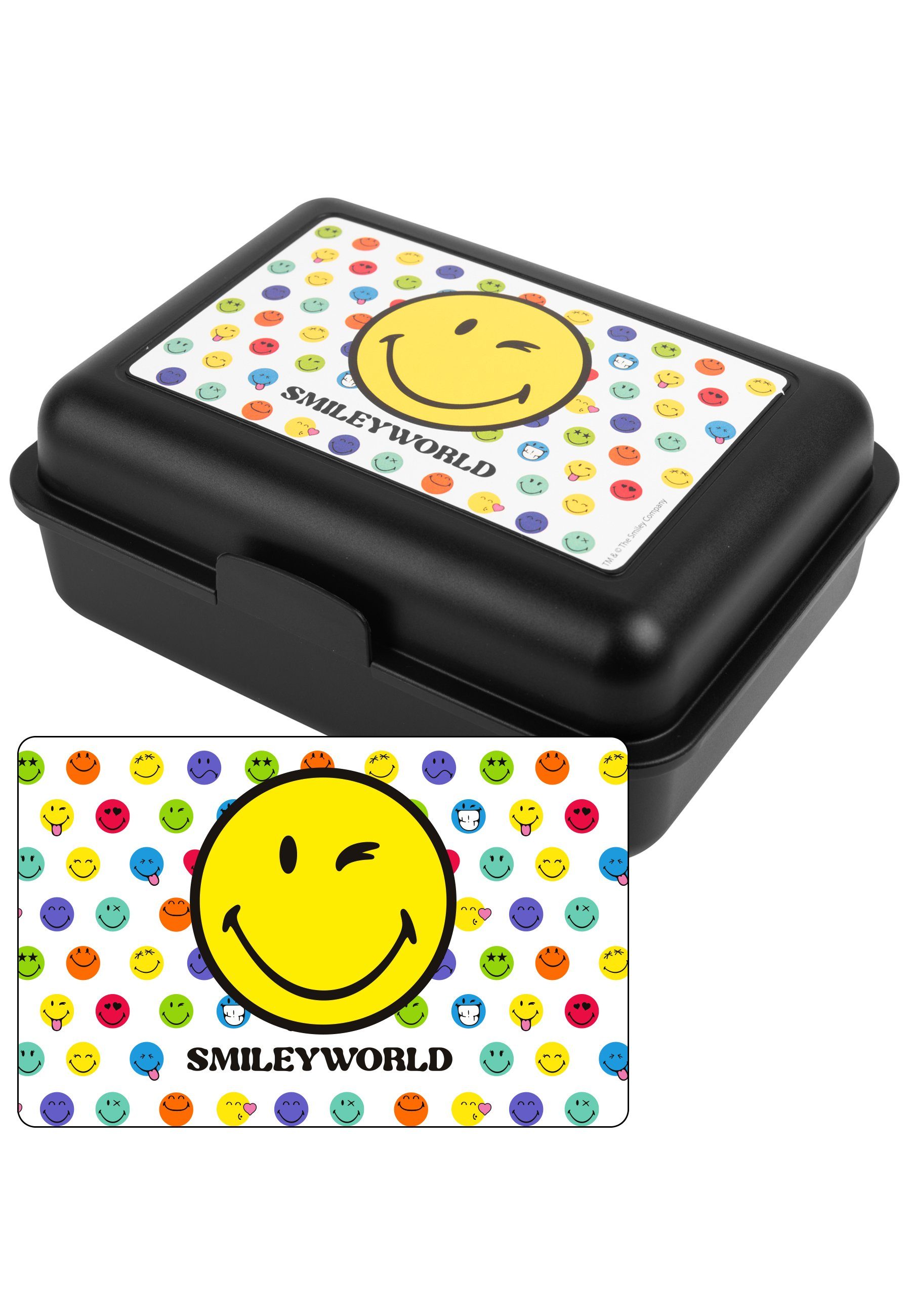 United Labels® Lunchbox Smiley Brotdose - Smileyworld - mit Trennwand Schwarz, Kunststoff (PP)