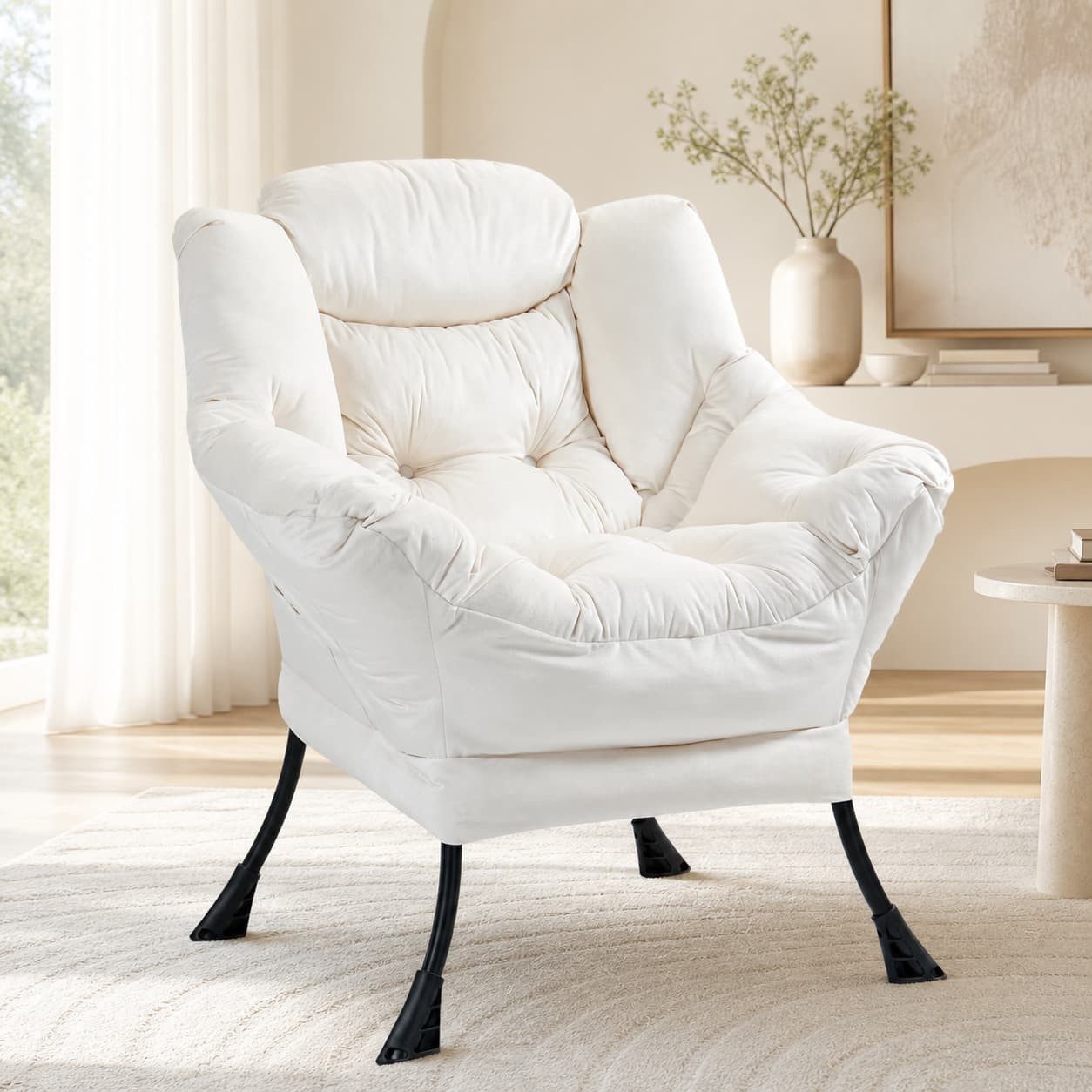 ANYSUN Loungesessel Relaxsessel aus Samt mit Nackenstütze, ergonomisch weich gepolstert (Sessel mit optionalem Fußhocker, Relaxsessel), Kompakter Relaxsessel 75 x 80 x 85 cm, wahlweise mit Fußhocker