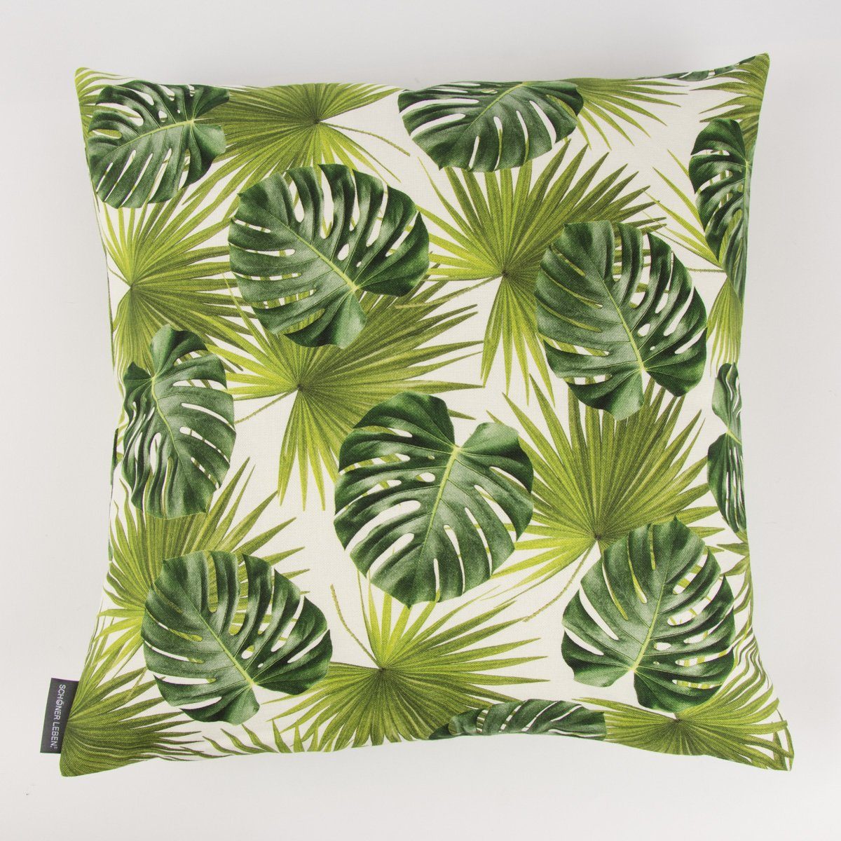 Dekokissen Schöner Leben Kissenhülle Palmen Blatt grün weiß 50x50cm