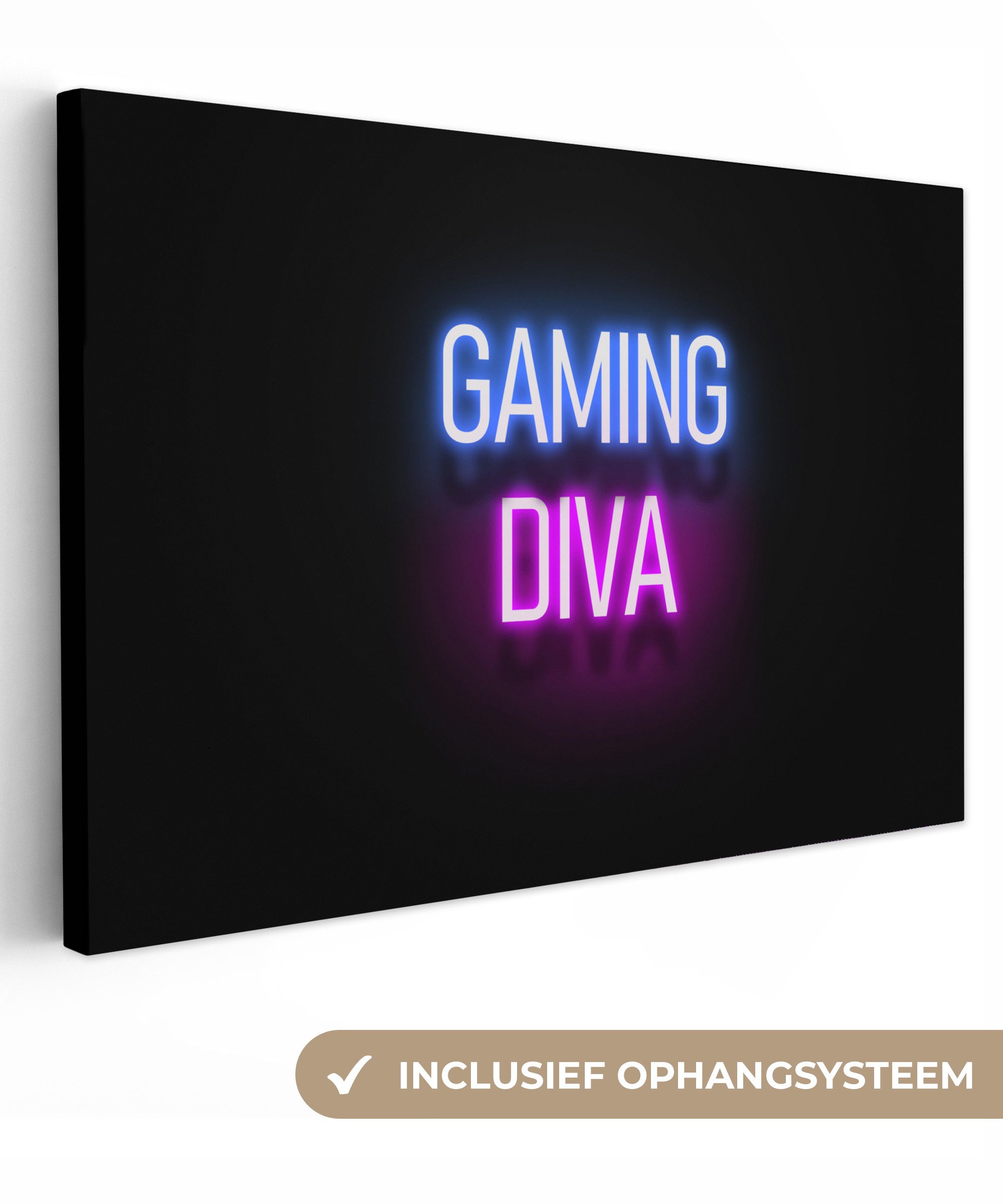 OneMillionCanvasses® Leinwandbild Gaming - Zitate - Neon - Gaming-Diva - Frauen, Fotodruck (1 St), Gaming Bilder, Wandbild Gamingzimmer, Deko Wandbilder Gamer 140x90 cm