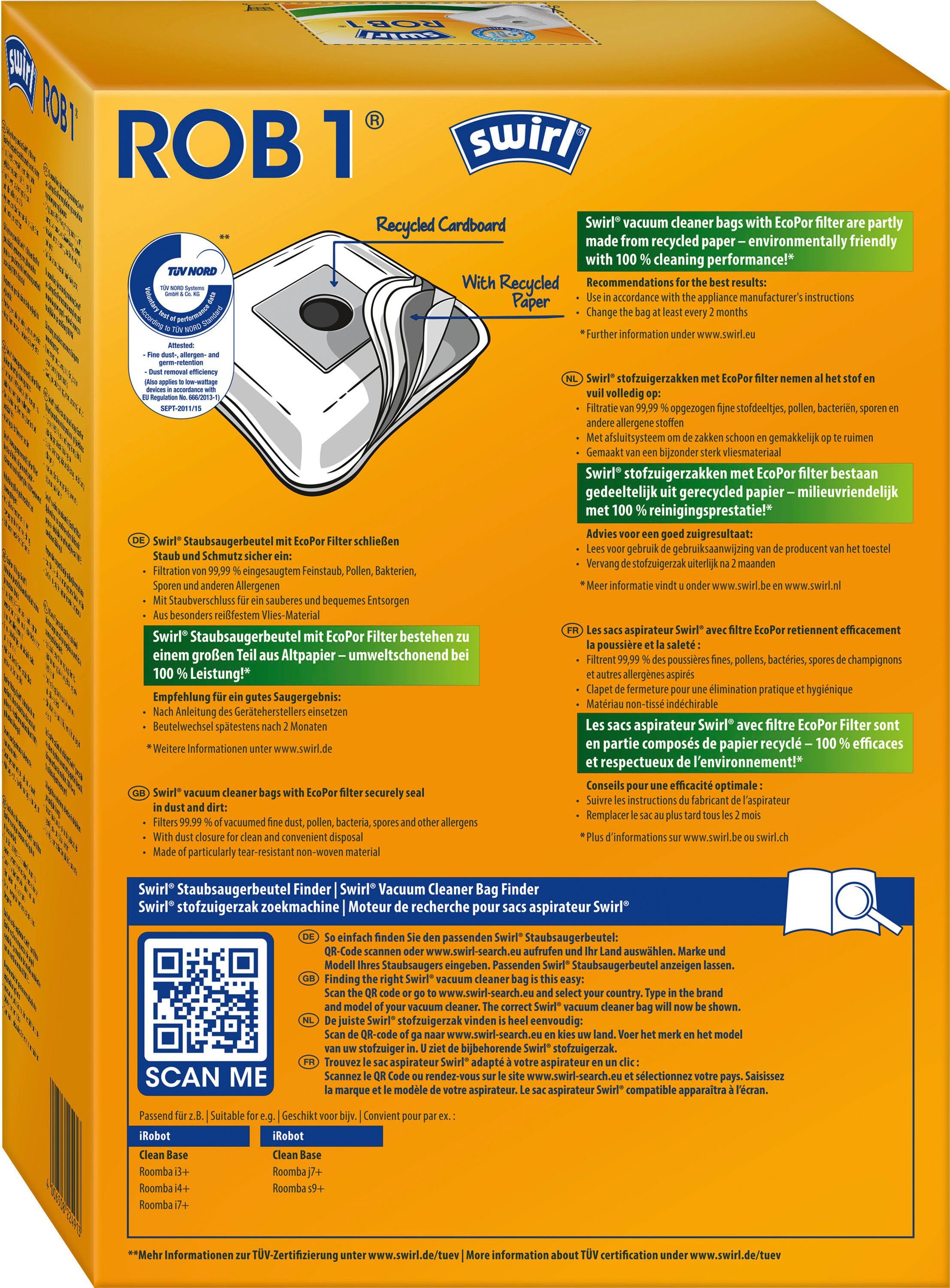 Swirl Staubsaugerbeutel ROB 1®, Automatische iRobot Base Clean für Absaugstation, 4er-Pack