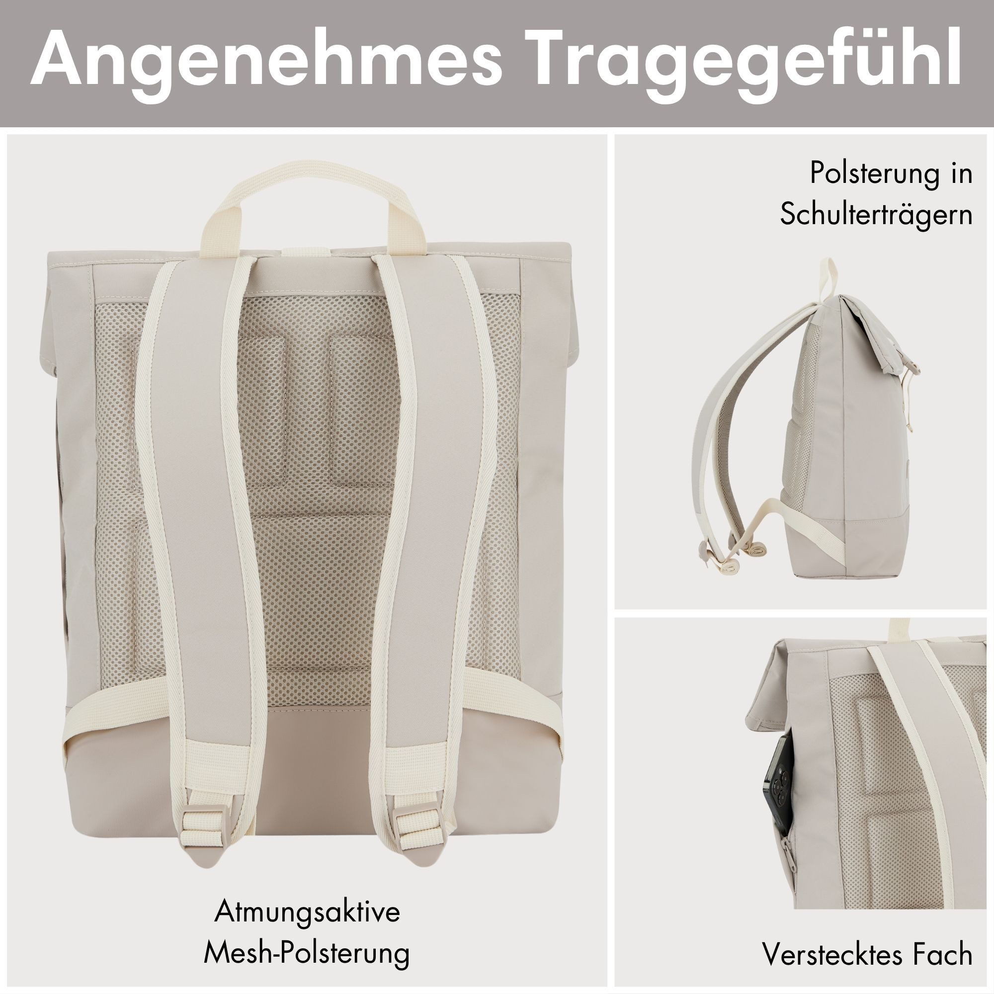 LARKSON Cityrucksack TAMMO, Rolltop Damen Herren, Laptop Fach (1-tlg), Flexible Größe, Wasserabweisend