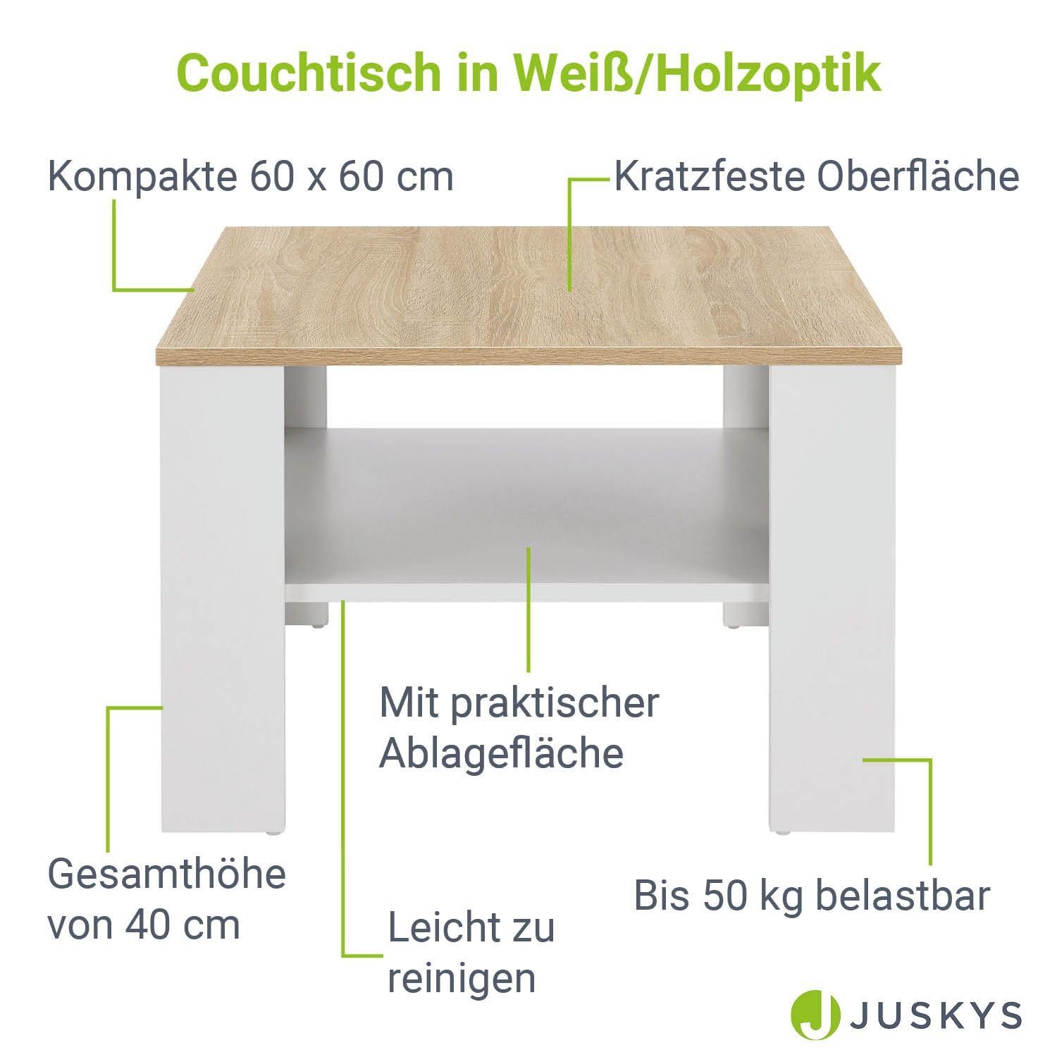 mit / Couchtisch, Holzoptik Weiß Juskys Melaminbeschichtung