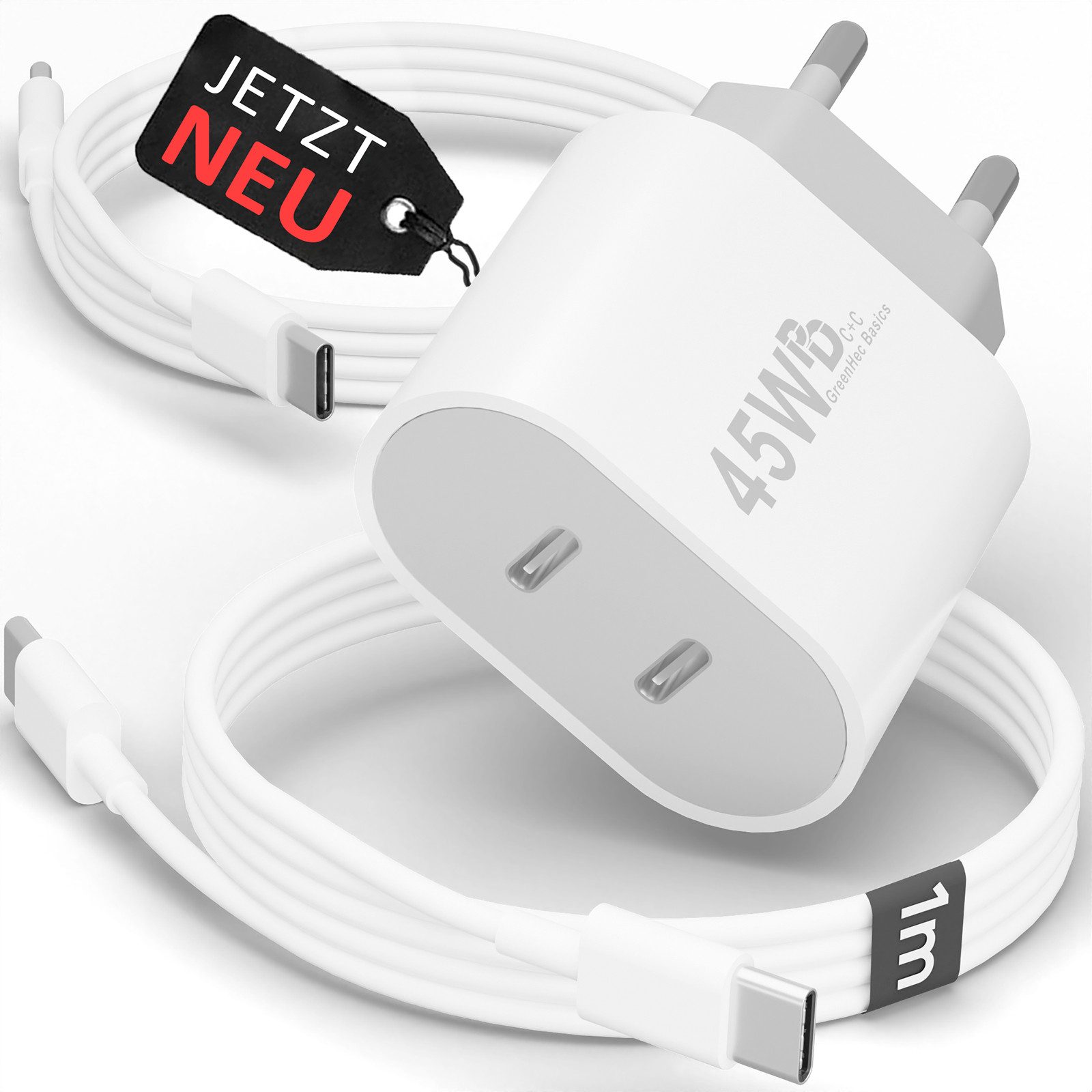 GreenHec 45w USB C Schnellladegerät für Samsung S25 S24 S23 S22 iPhone 17 16 15 Schnelllade-Gerät (50 mA, Spar-Set, Universelle Kompatibilität, Ladegerät Netzteil Adapter Stecker Charger Dual Doppel USBc)