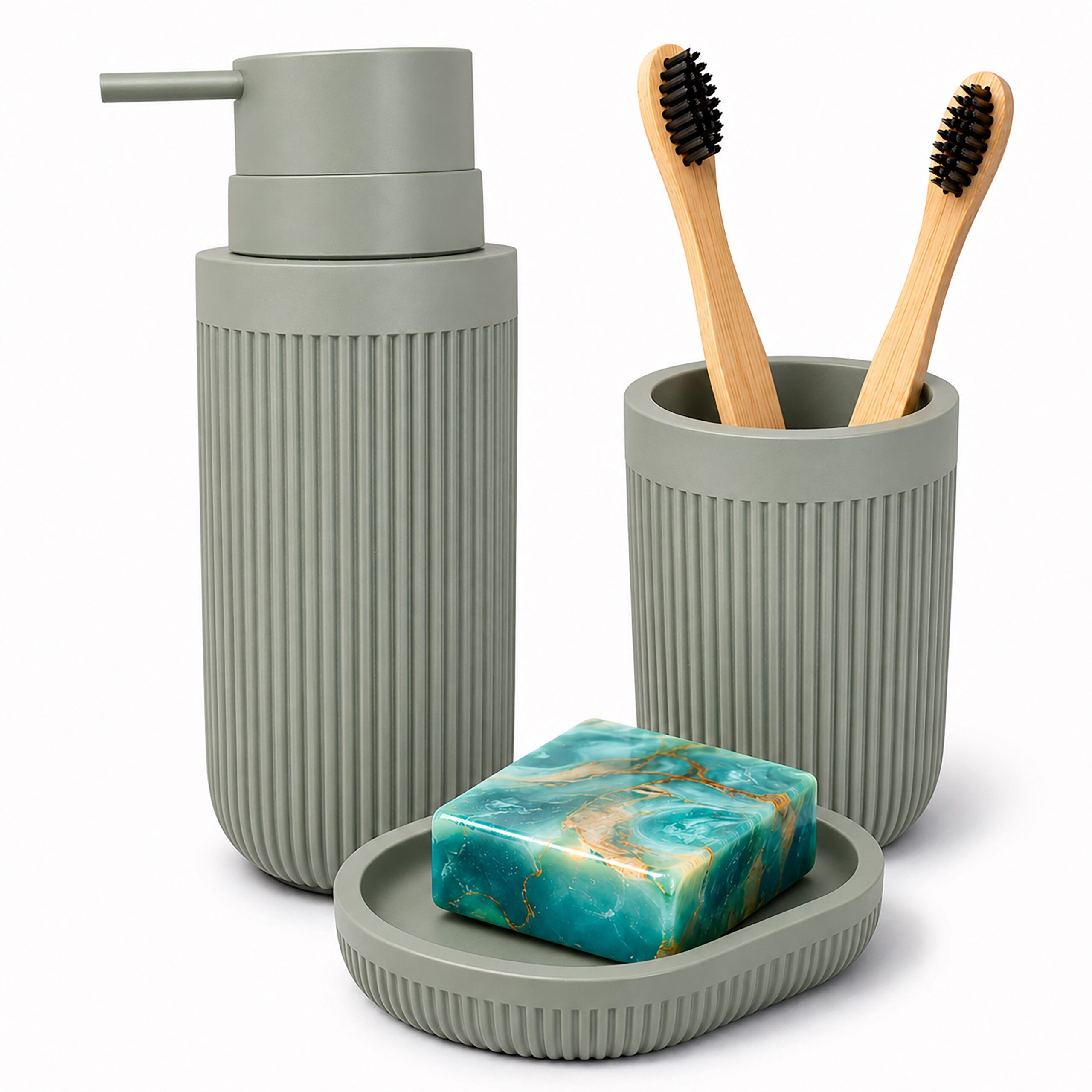 relaxdays Badaccessoire-Set Bad Accessoires 3-teilig, Hellgrau