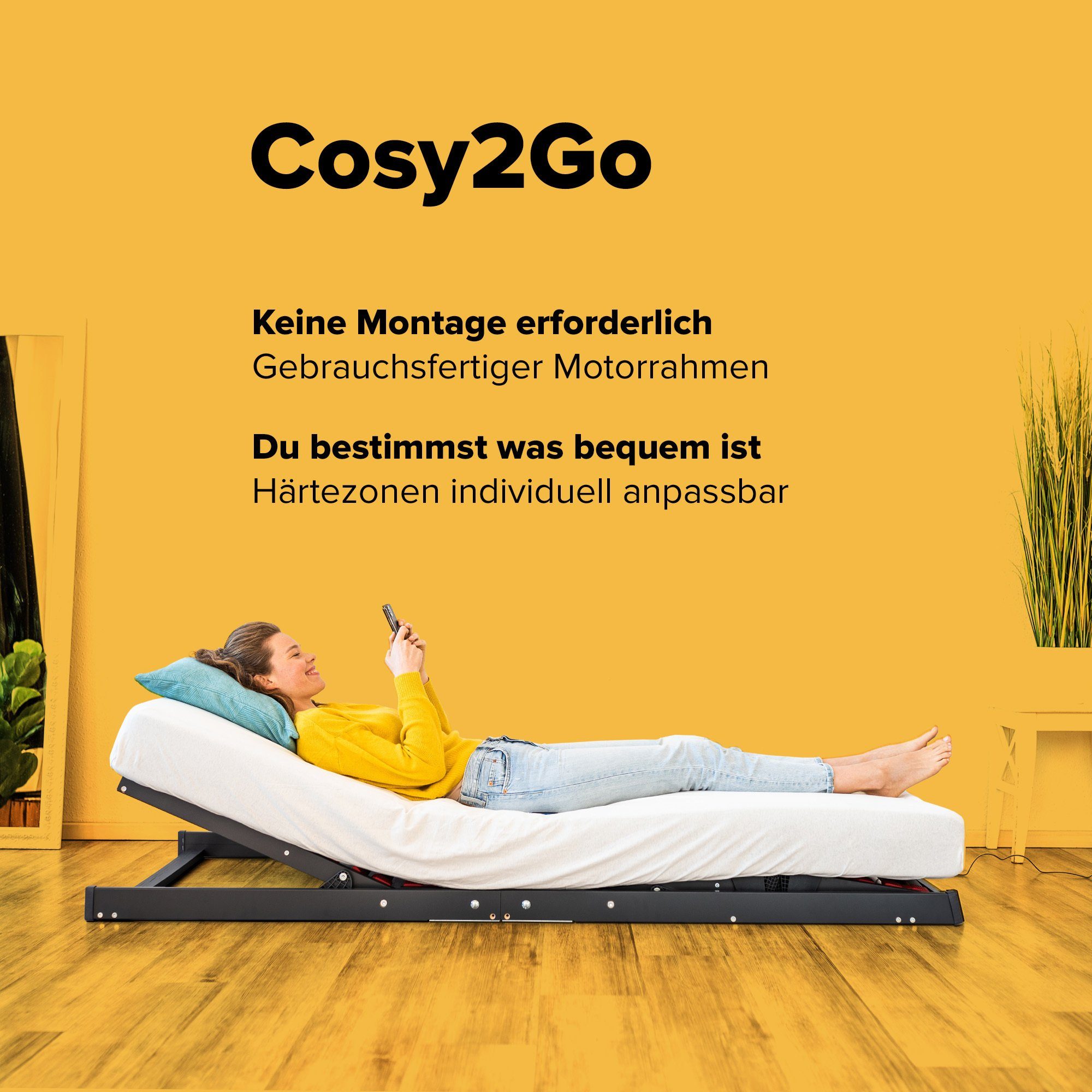 Lattenrost mit Motor Elektrischer Lattenrost - Verstellbar, Motorrahmen passt in jedes Bett, COSYWORLD, Cosy2Go 2M, Härtezonen regulierbar, 10 Jahre Garantie, m – Bild 5 von 5