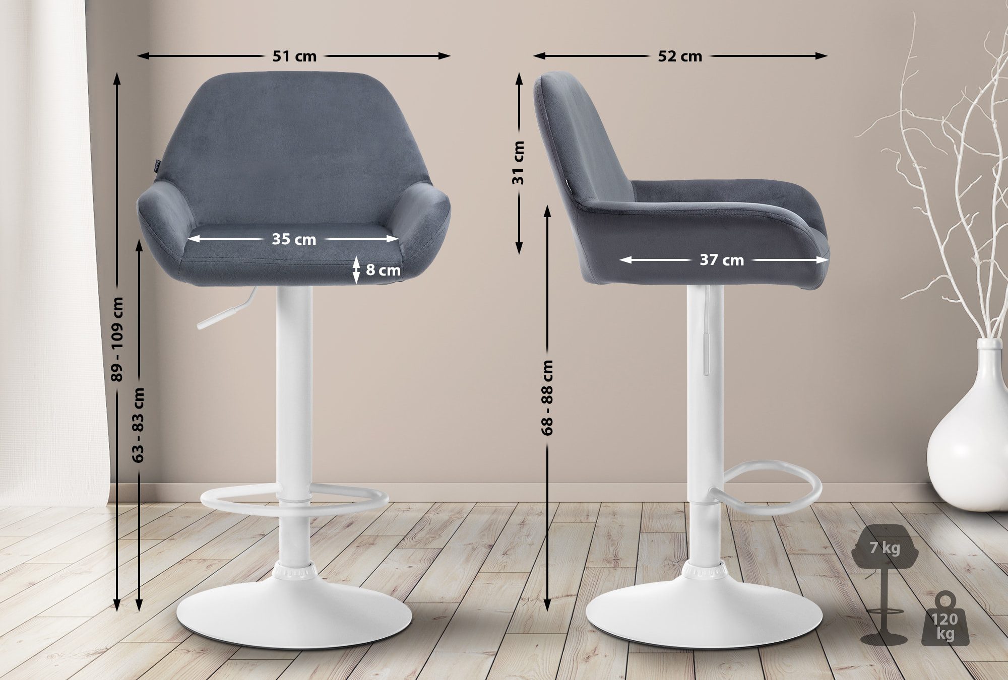 CLP Barhocker Braga Samt (2er Set, günstig online kaufen