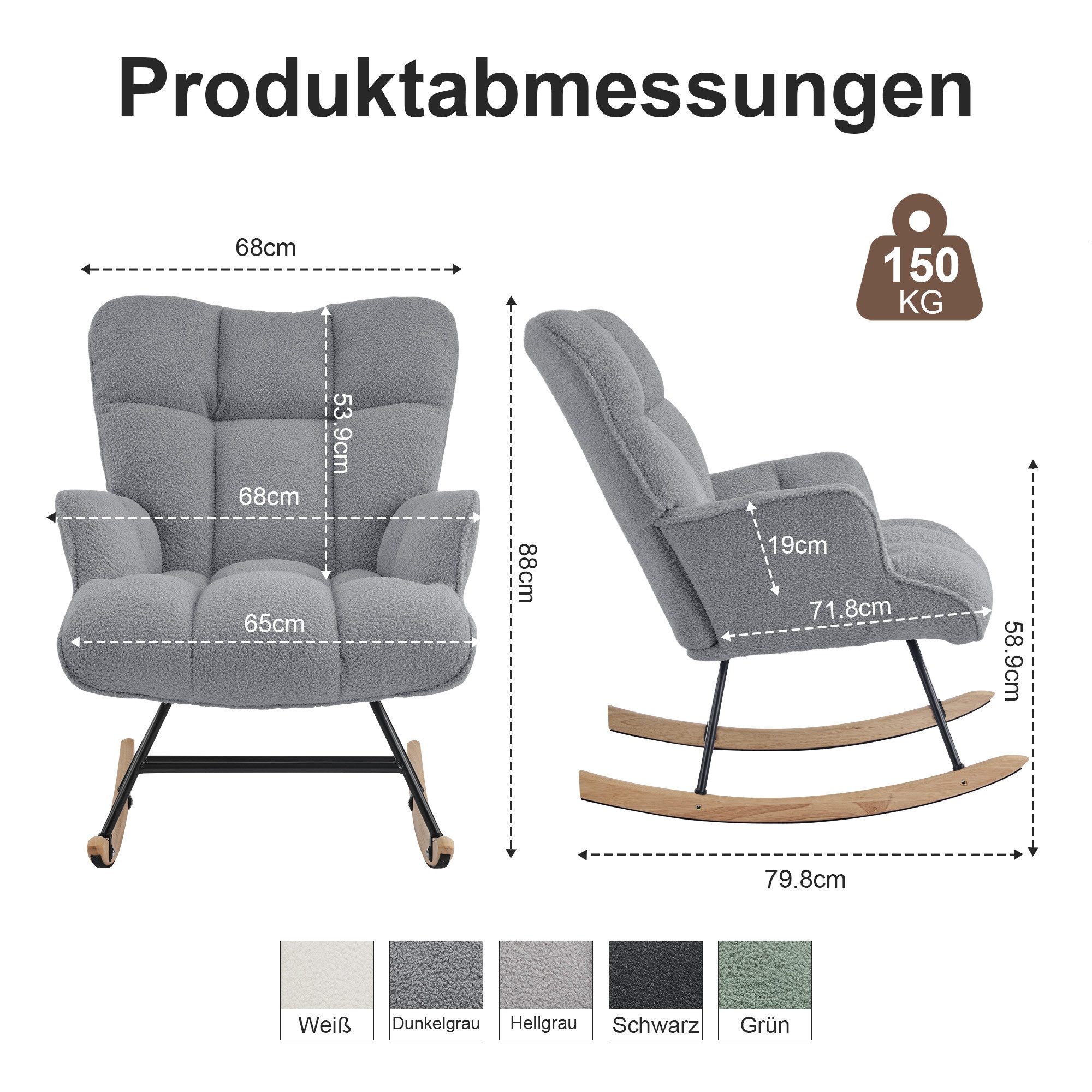Aunekiv Schaukelstuhl Moderner Relaxsessel & Schaukelsessel in Teddyplüsch-Optik (1 St), perfekt als Stillstuhl & Lesesessel für Wohn- und Babyzimmer – Bild 2 von 5