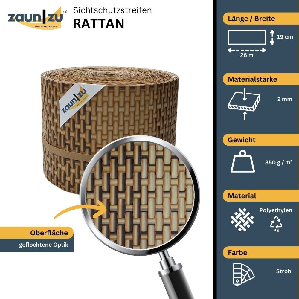 zaunzu Sichtschutzstreifen Rattan PE für Doppelstabmatten günstig online kaufen