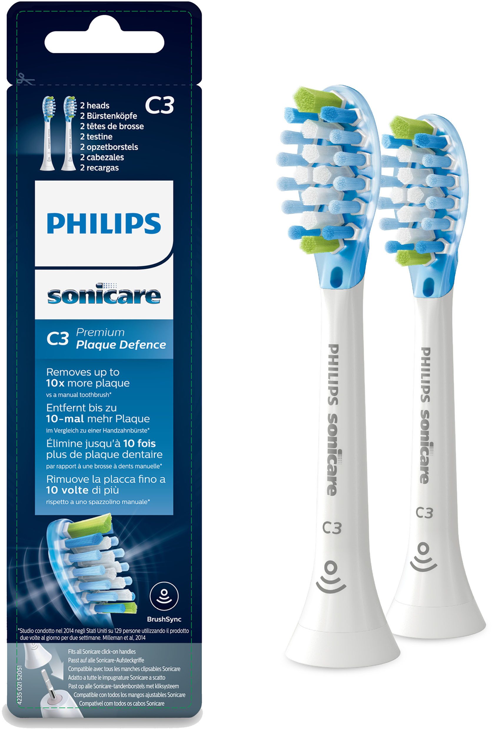 Philips Sonicare Aufsteckbürsten C3 Premium Plaque Control, Standardgröße, mit Smart-Bürstenkopferkennung