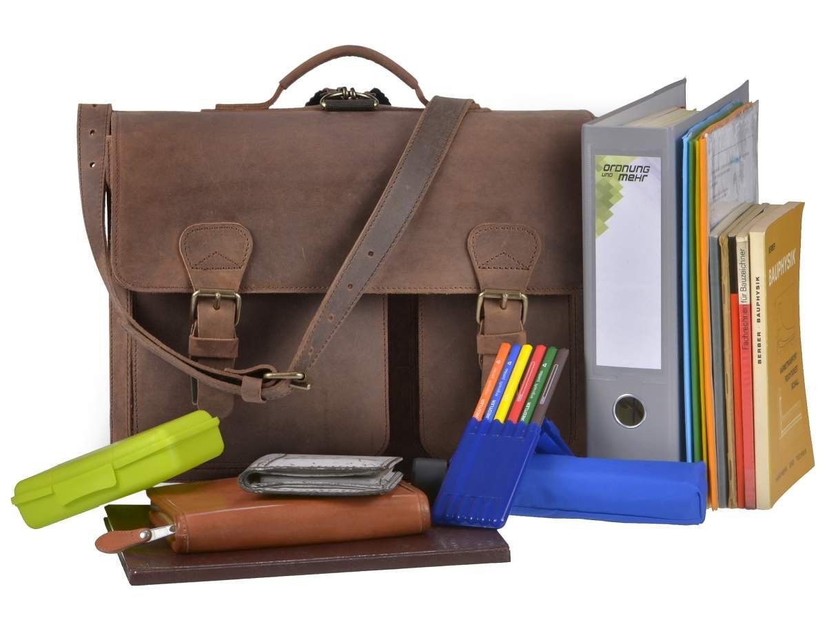 Ruitertassen Aktentasche Lehrertasche Damen Herren Leder 40x30cm 2 Fächer mit Rückengurten, 40 cm Lehrertasche mit 2 Fächern, auch als Rucksack zu tragen, Leder