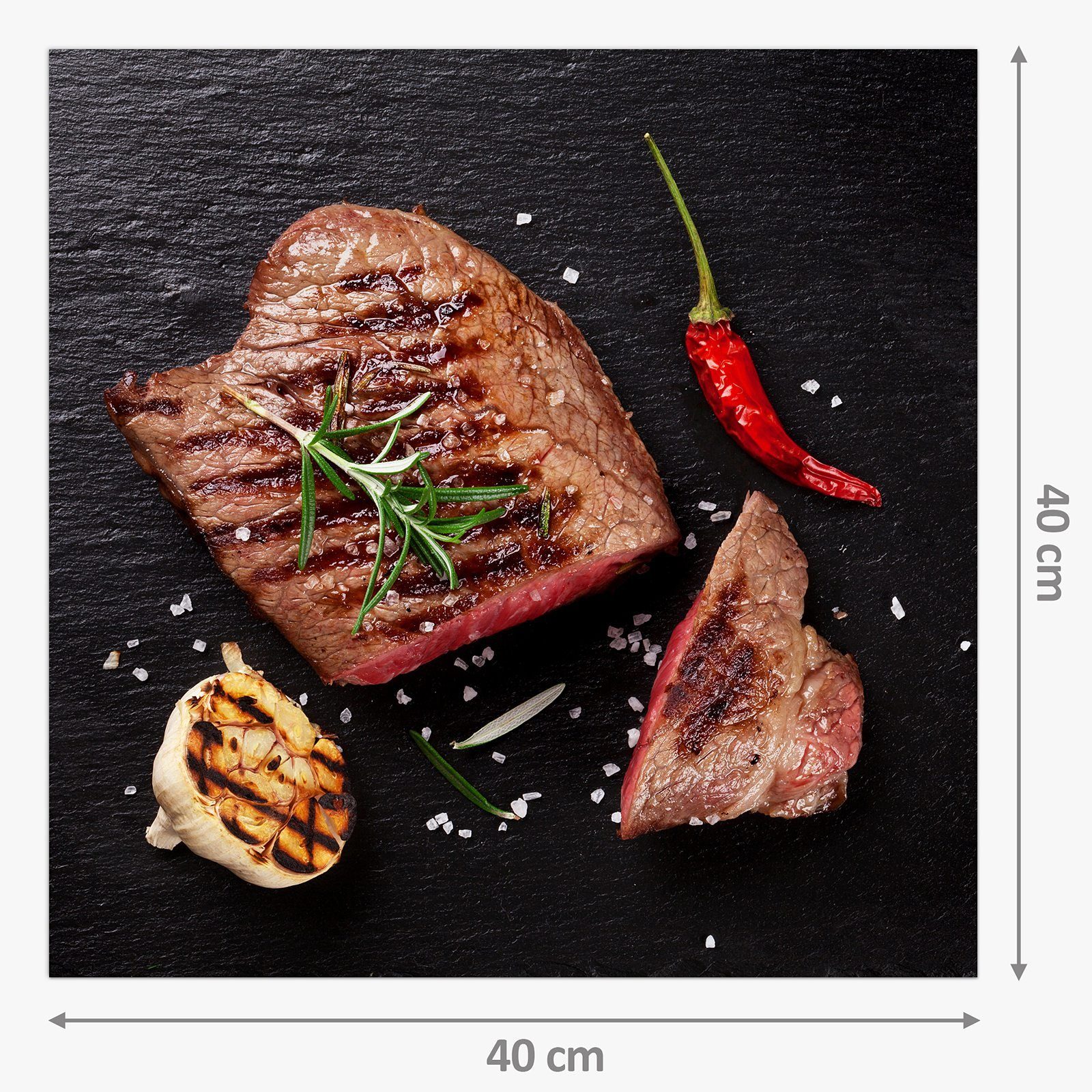 Primedeco Küchenrückwand und Chilli mit Glas Steak Küchenrückwand Motiv Spritzschutz