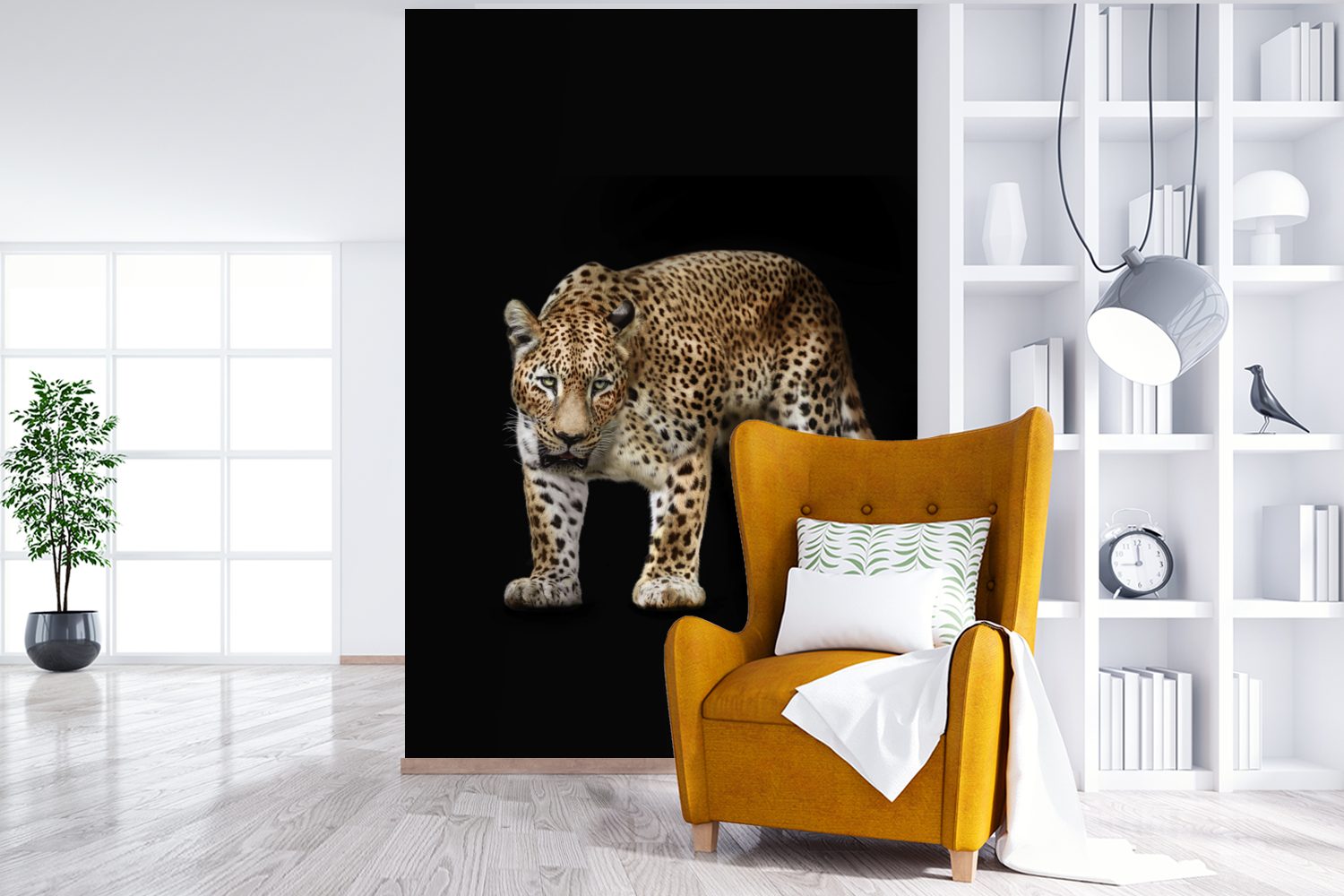 Tiere, - Tapete bedruckt, Montagefertig Matt, Leopard - (3 Wandtapete MuchoWow Fototapete für Schwarz Vinyl Wohnzimmer, St),