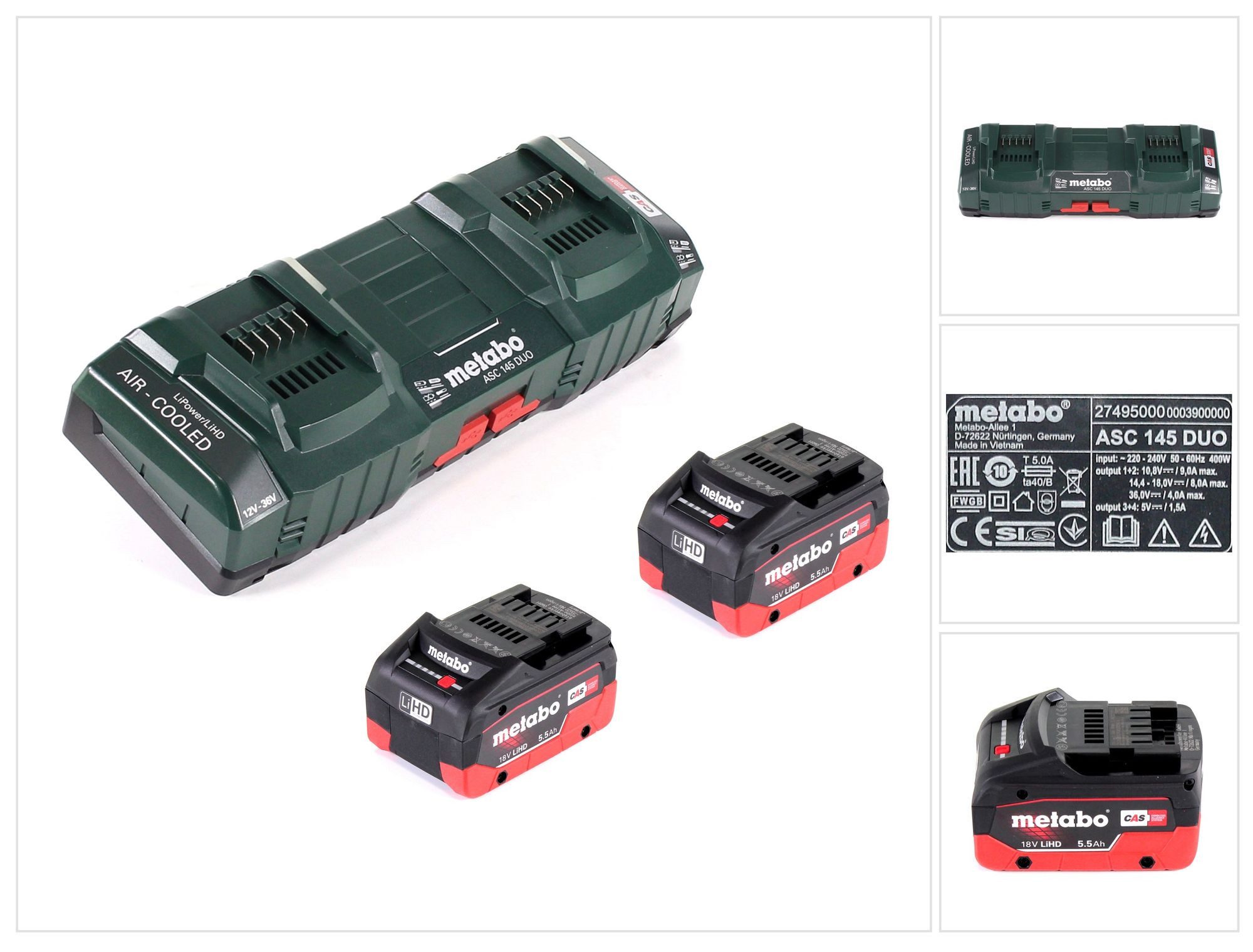 metabo Basis Set mit 2x Akku LIHD 5,5Ah + ASC 145 DUO Doppelladegerät Akkupacks