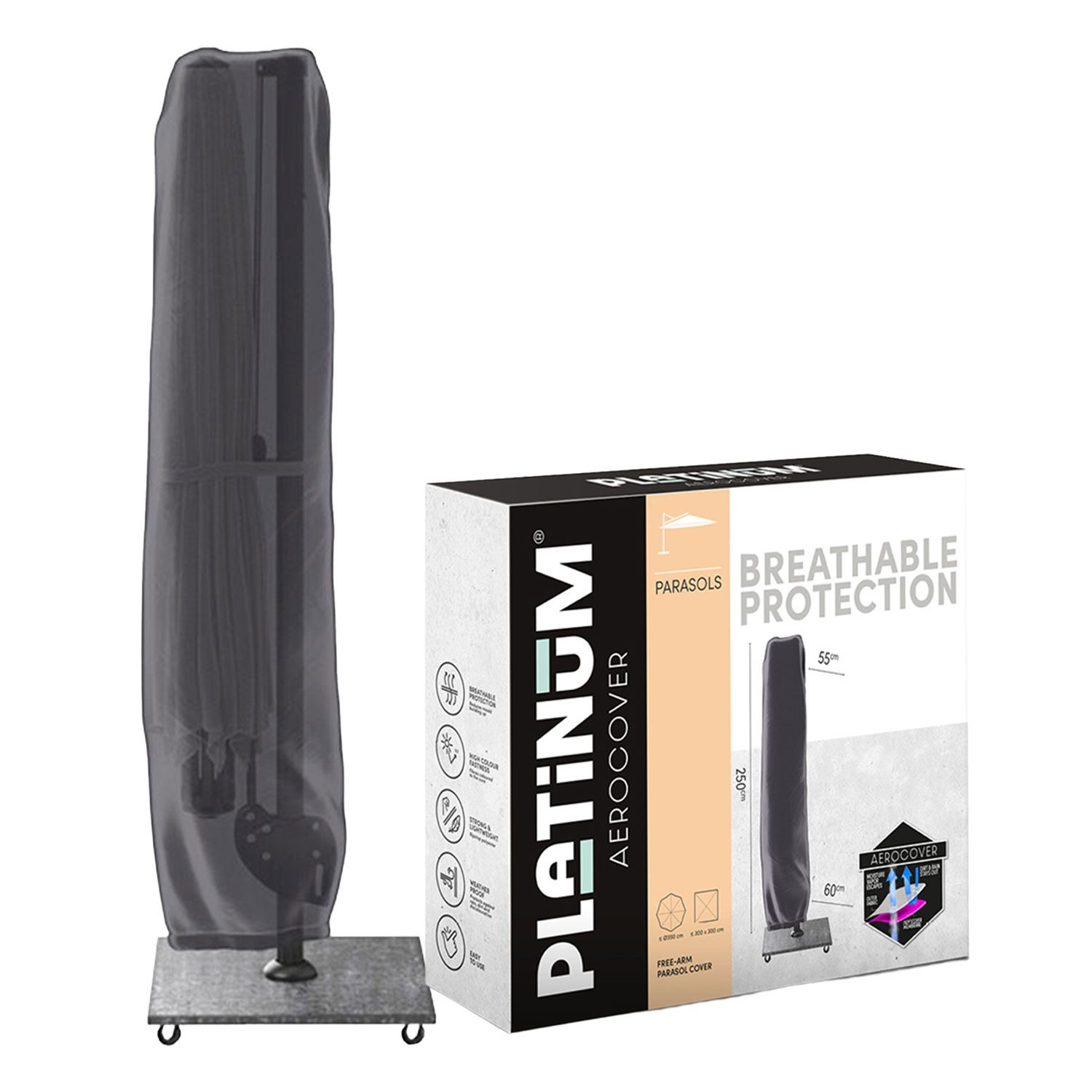 Platinum Sonnenschirm AeroCover Schutzhülle für Sonnenschirm winterfest atmungsaktiv, LxB: 60x60 cm