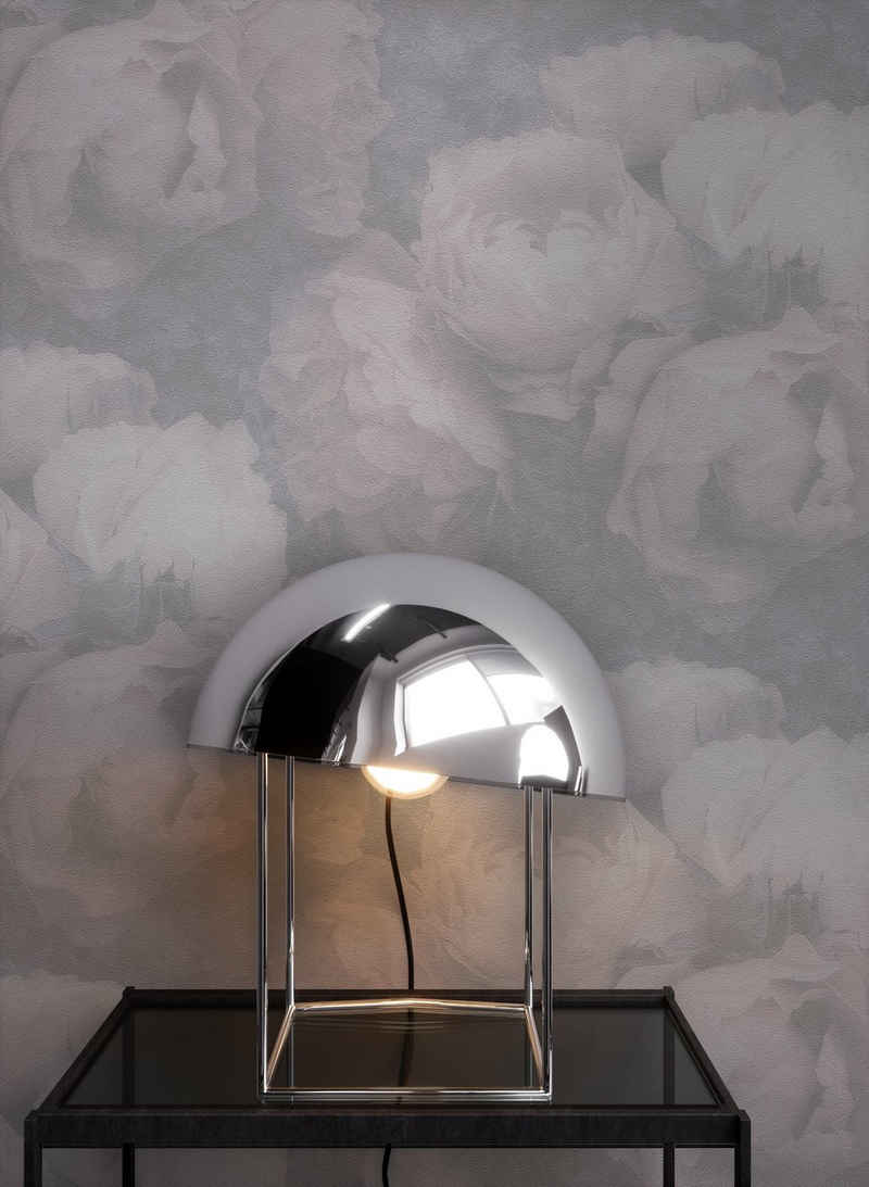 Newroom Vliestapete, Rosa Tapete Blumen Floral - Vintage Blumentapete Weiß Grau Rosen 3D Optik für Schlafzimmer Wohnzimmer Küche