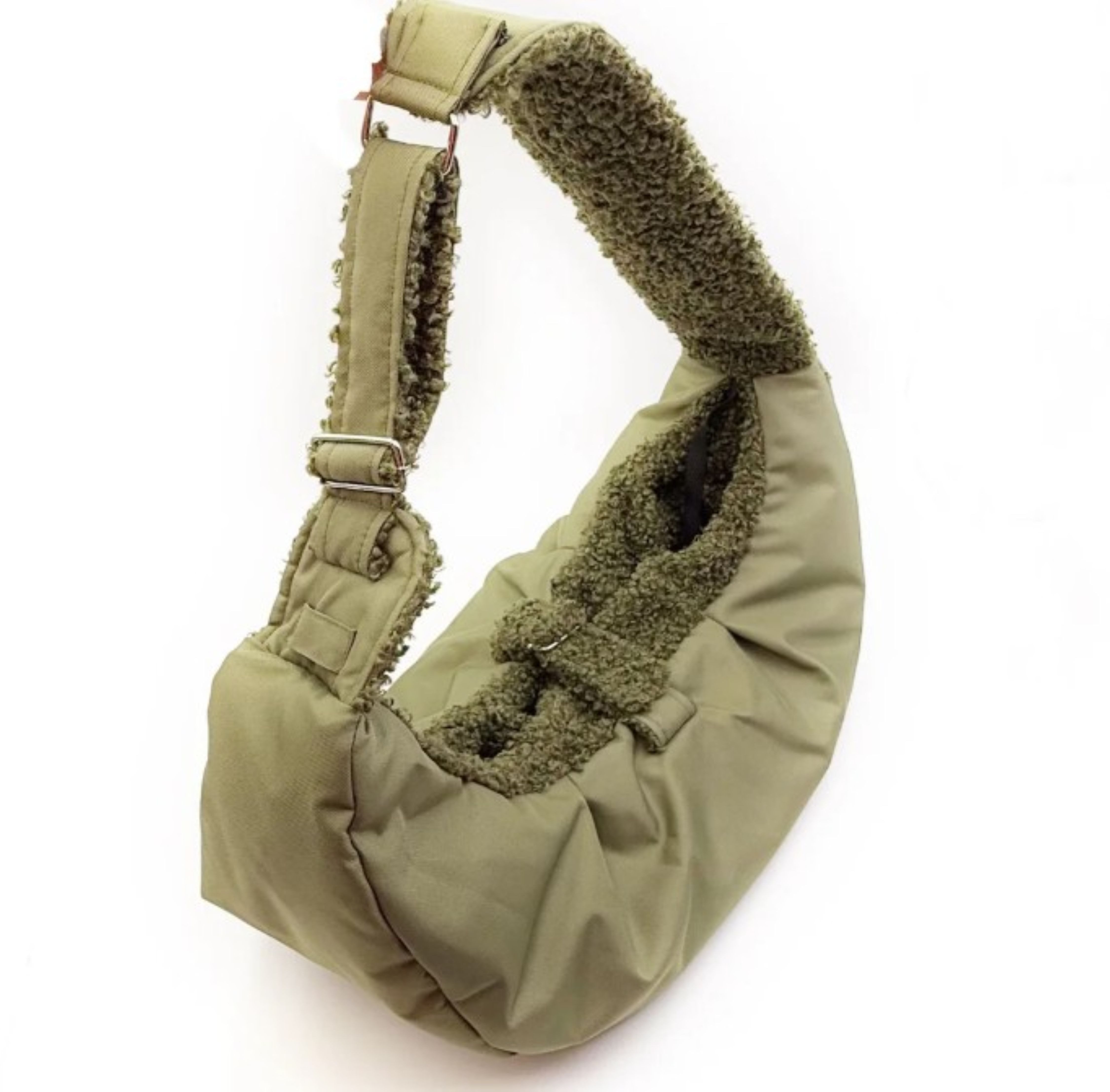 Elite Puppy Tiertransporttasche Stylische Crossbody Tragetasche für Hunde andere Haustiere Luxus bis 6 kg, Nylon Sherpa Futter grün bis 6kg waschbar kuschelig gemütlich