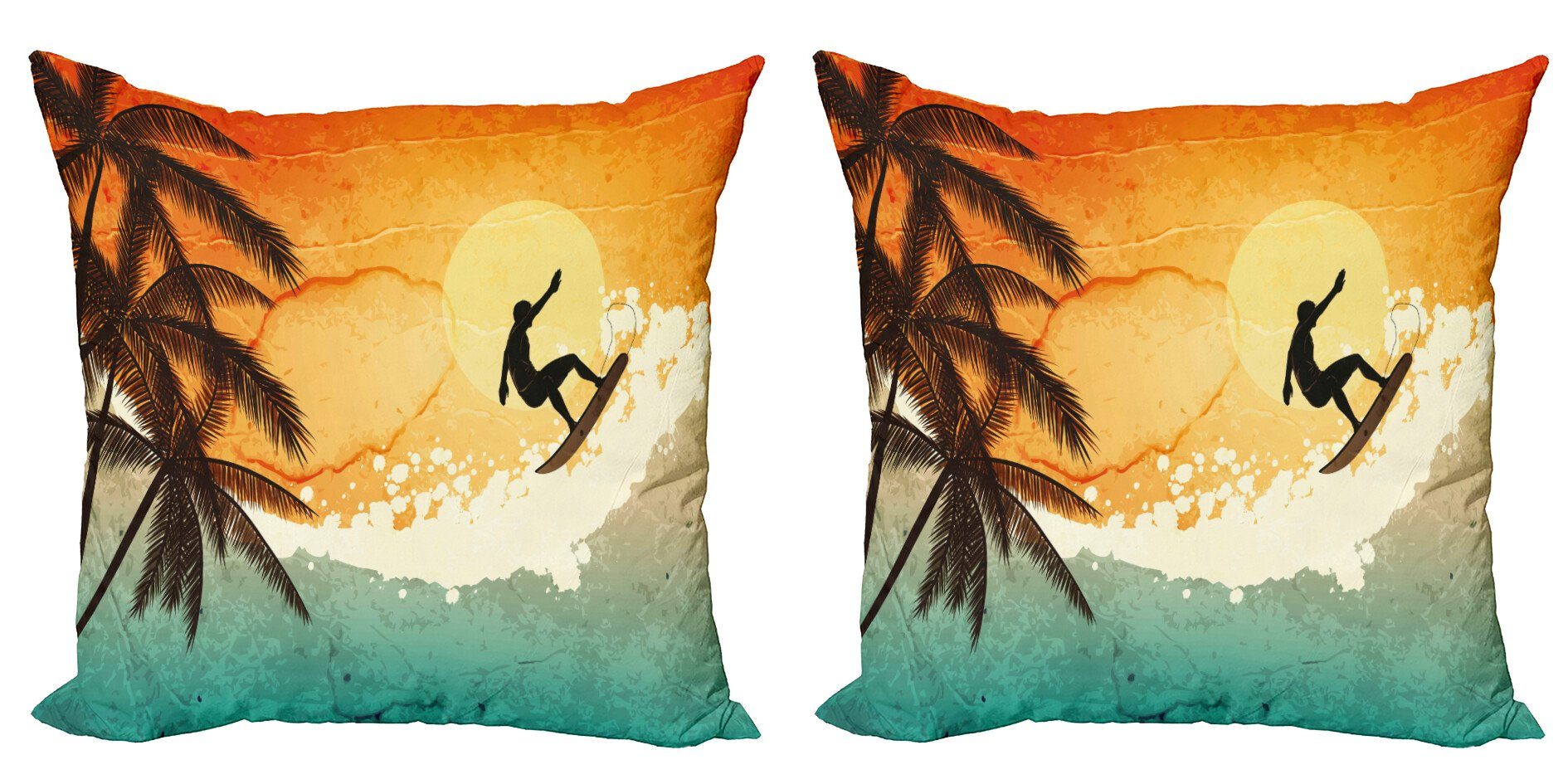 Kissenbezüge Modern Accent Doppelseitiger Digitaldruck, Abakuhaus (2 Stück), Grunge Surfer Sea Palms Sunset
