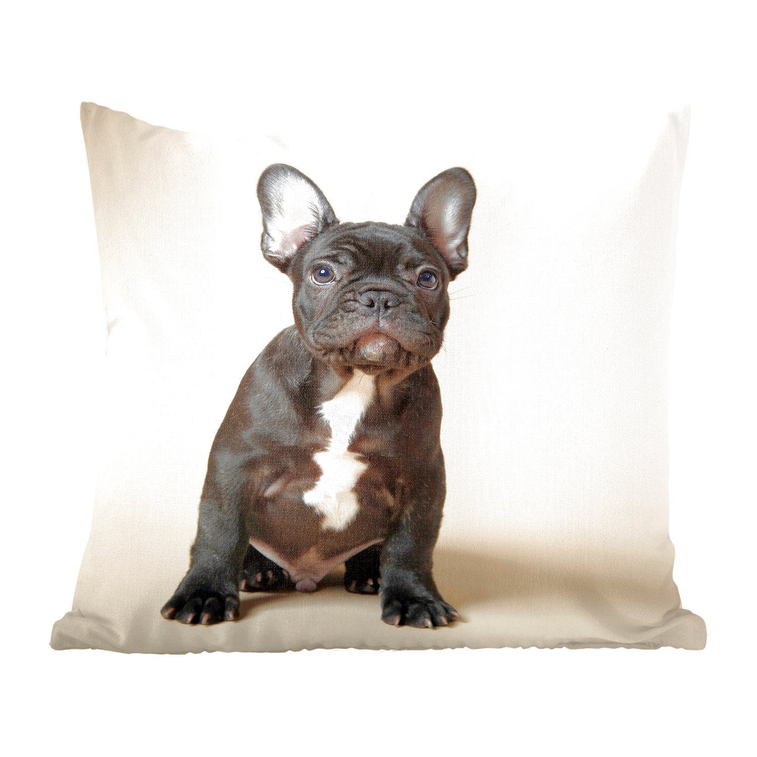MuchoWow Dekokissen Französische Bulldogge - Schwarz - Beige, Zierkissen mit Füllung für Wohzimmer, Schlafzimmer, Deko, Sofakissen